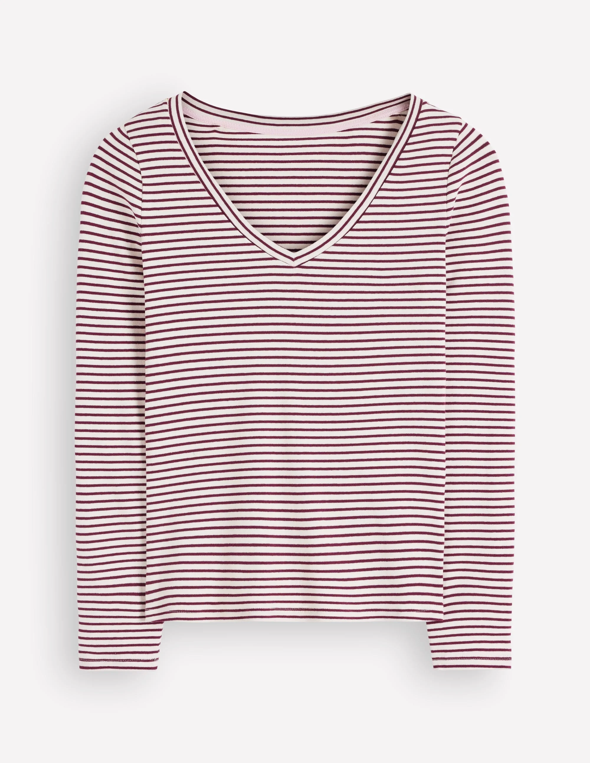 Annie Essential V Neck Top-Deep Wisteria and Ivory Stripe - 1