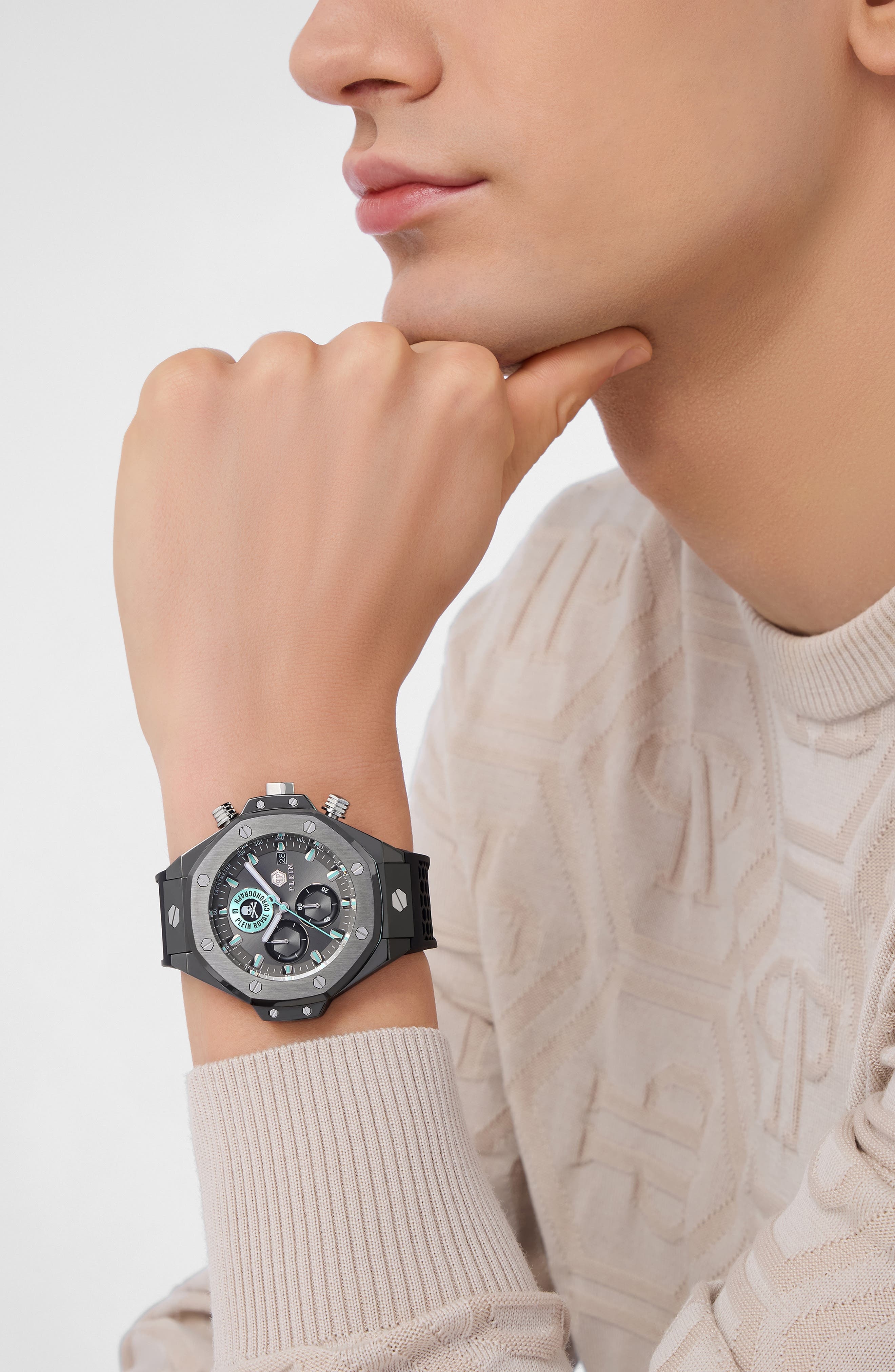 PHILIPP PLEIN Plein Royal Chronograph Silicone Strap Watch, 46mm in Ip Gunmetal at Nordstrom - 2