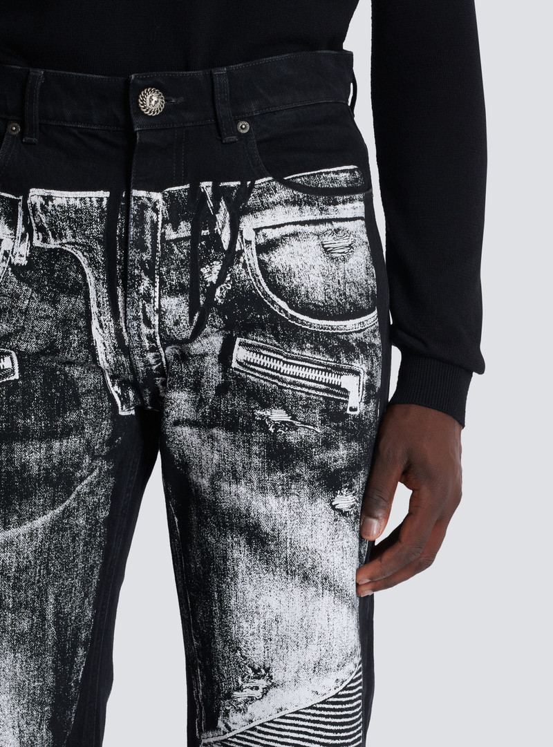Loose-fit denim jeans with a biker print 7