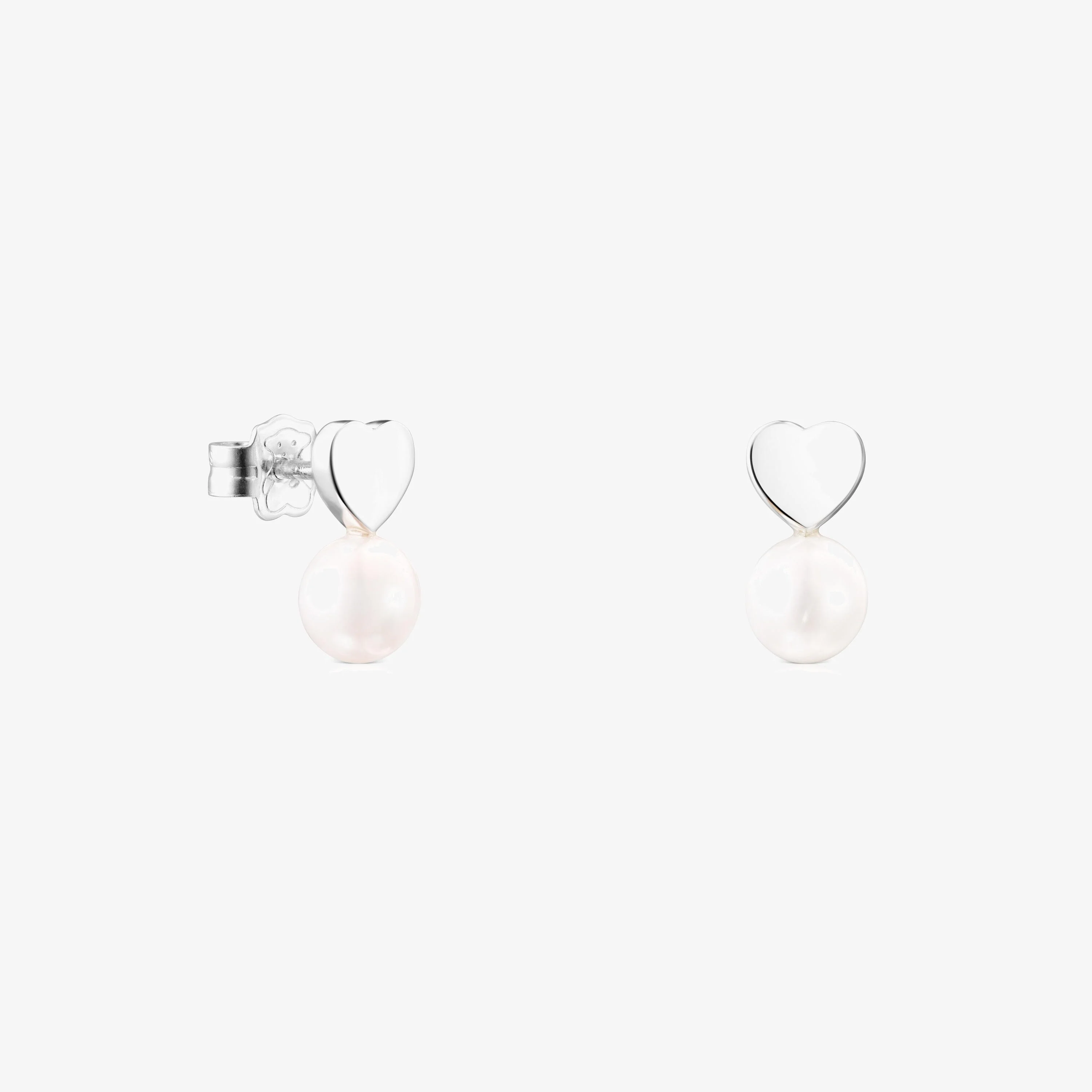 Silver Puppies heart Earrings with Pearl - 1
