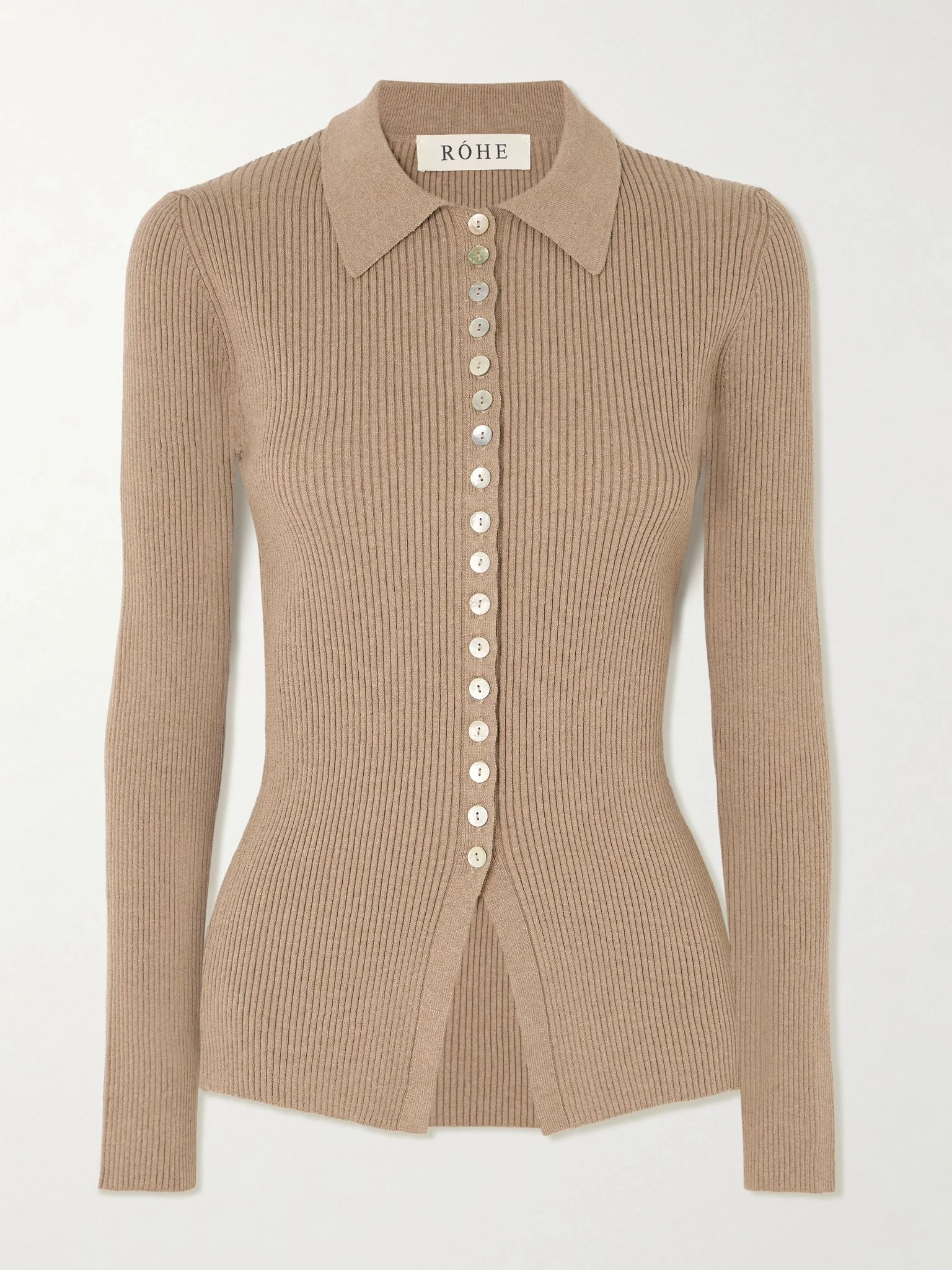 Ribbed cotton-blend cardigan Taupe - 1