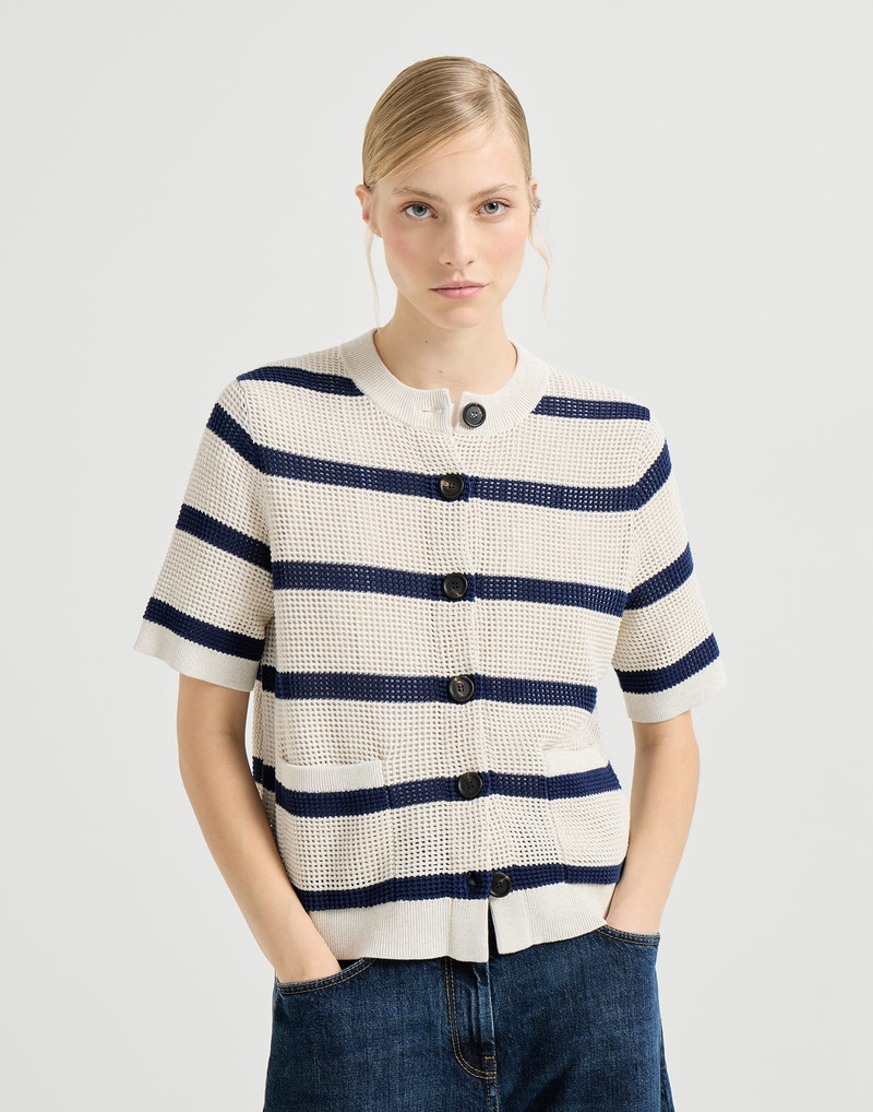 Cotton net striped cardigan 2