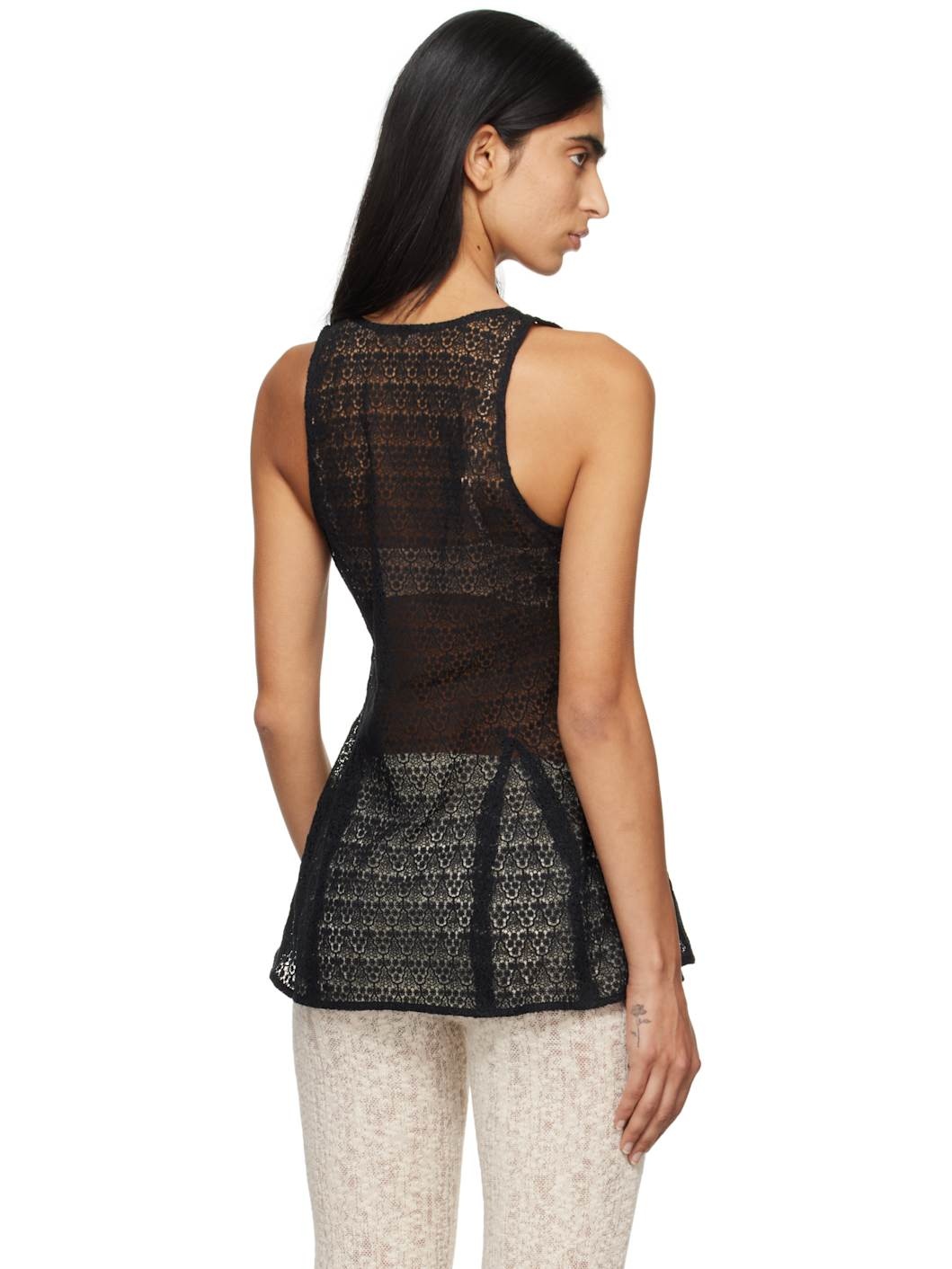 Black Tailored Lace Tank Top - 3