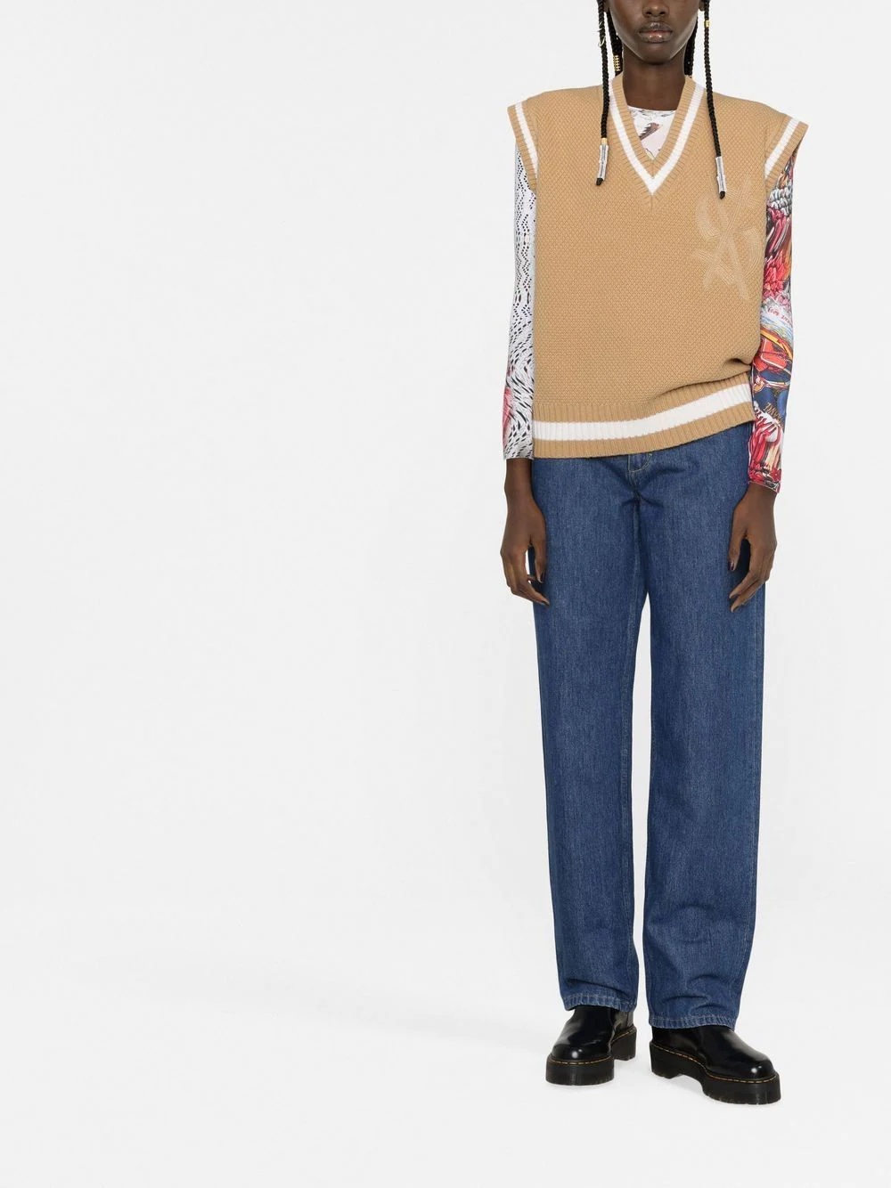 contrasting-trim detail vest - 2