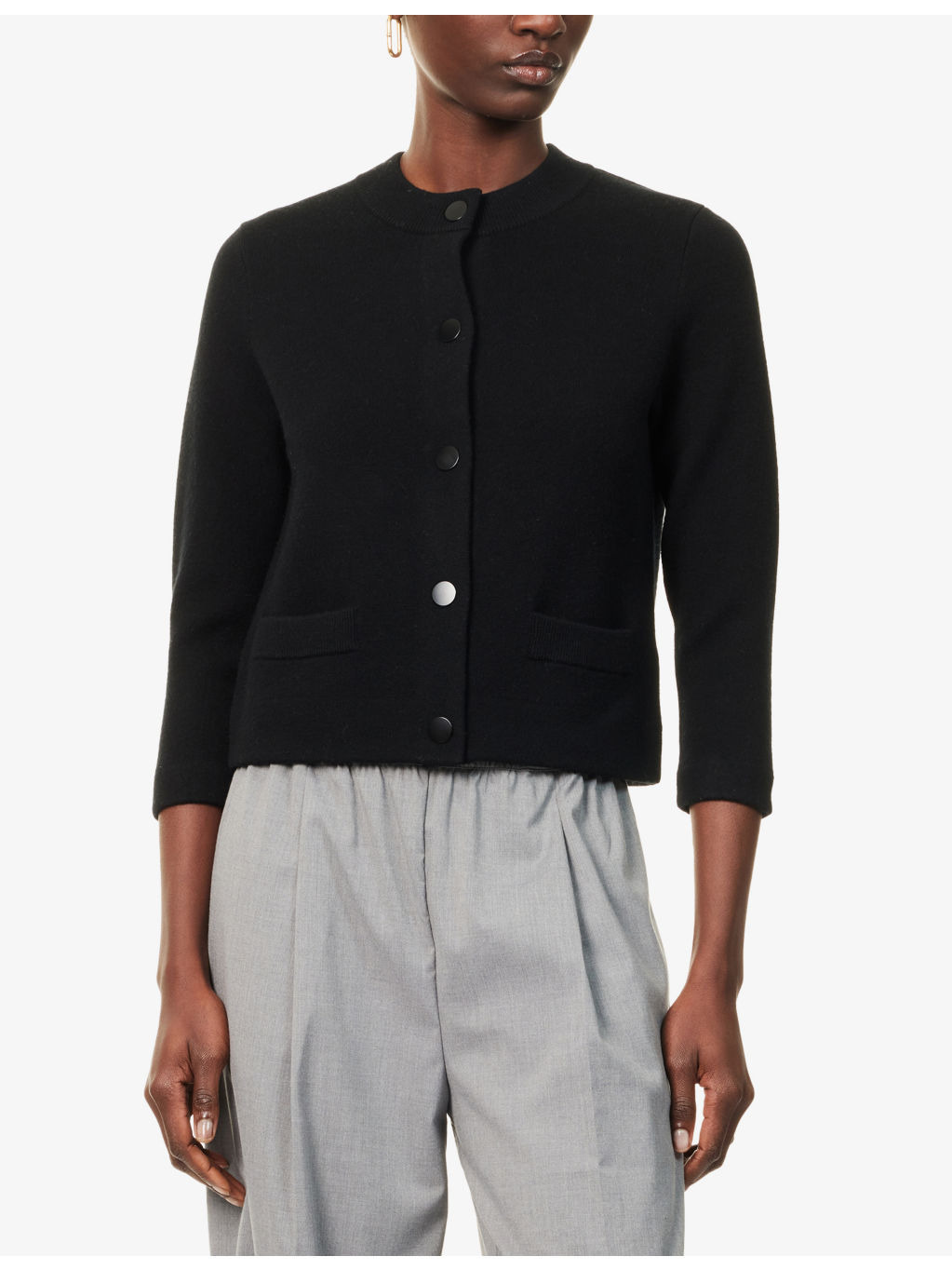 Crop Round-Neck Knitted Cardigan - 3