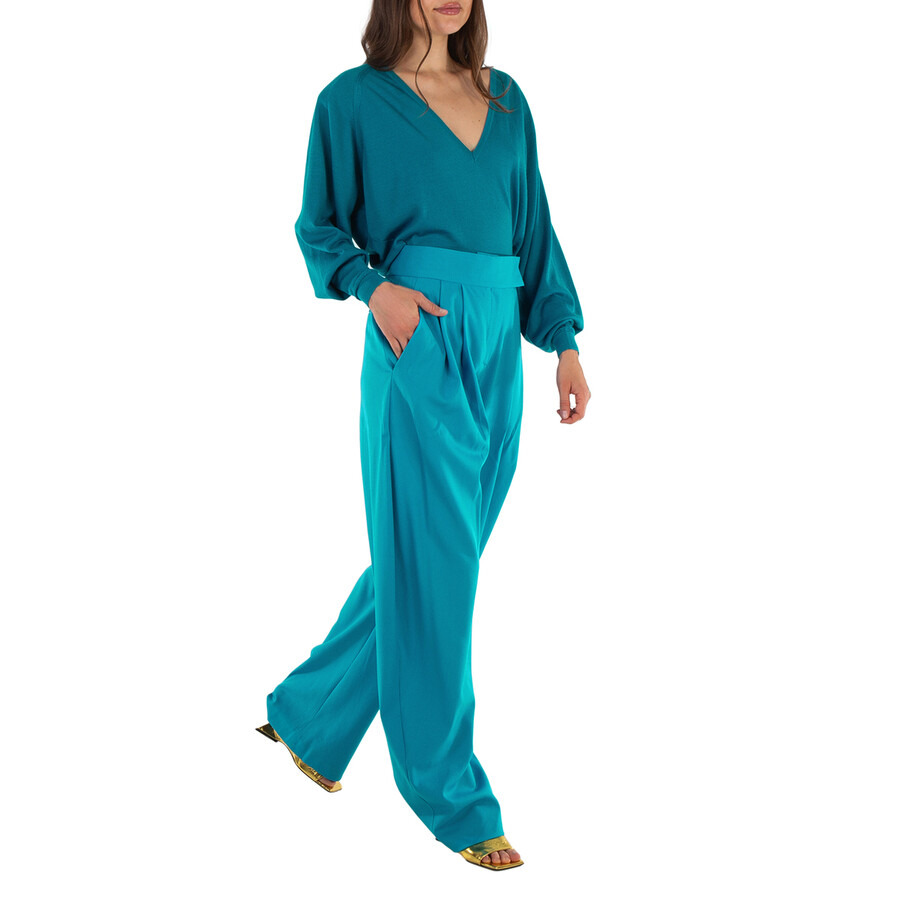 The Attico Ladies Capri Blue Plunge V-Neck Jumper - 3