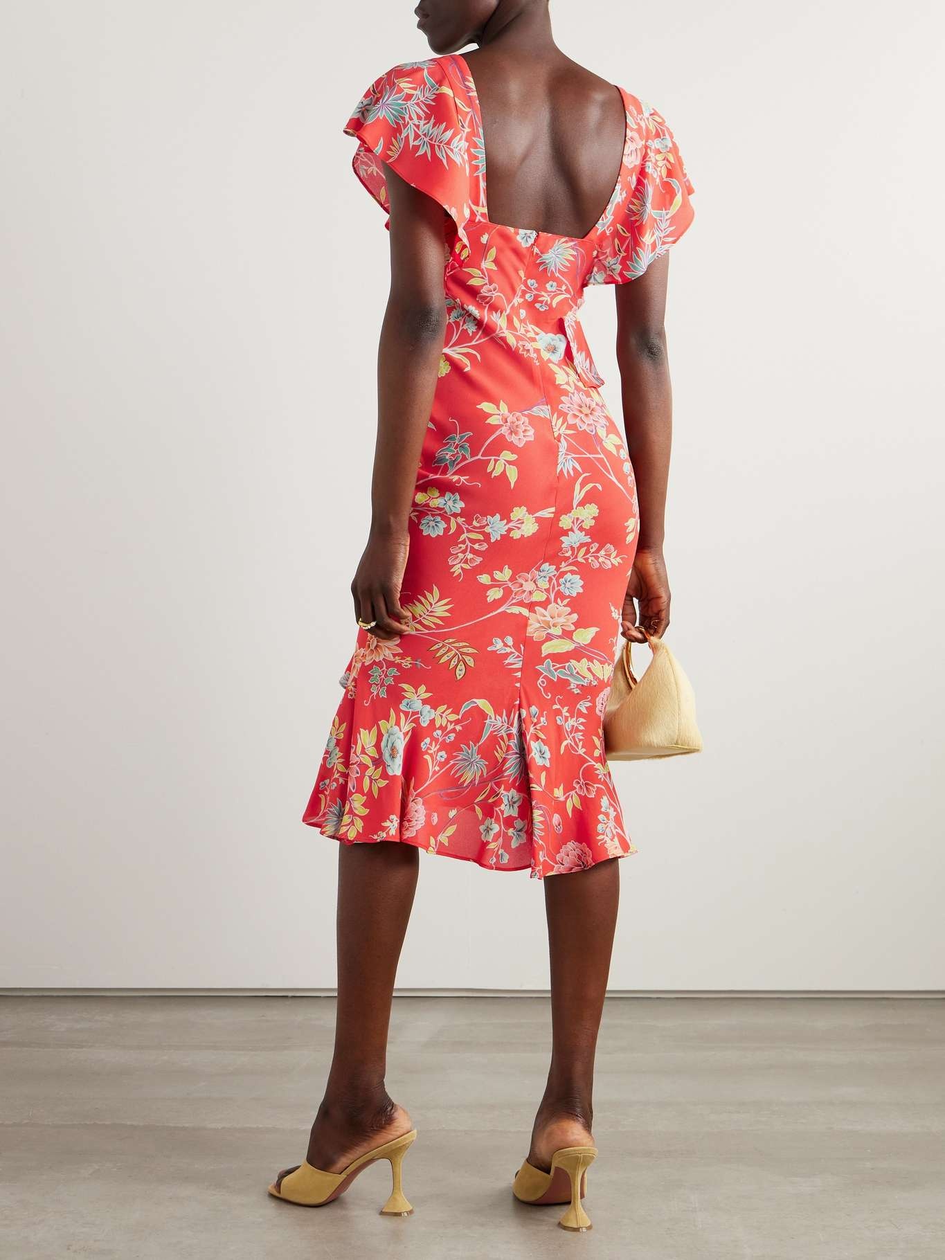 Floral-print crepe midi dress - 3