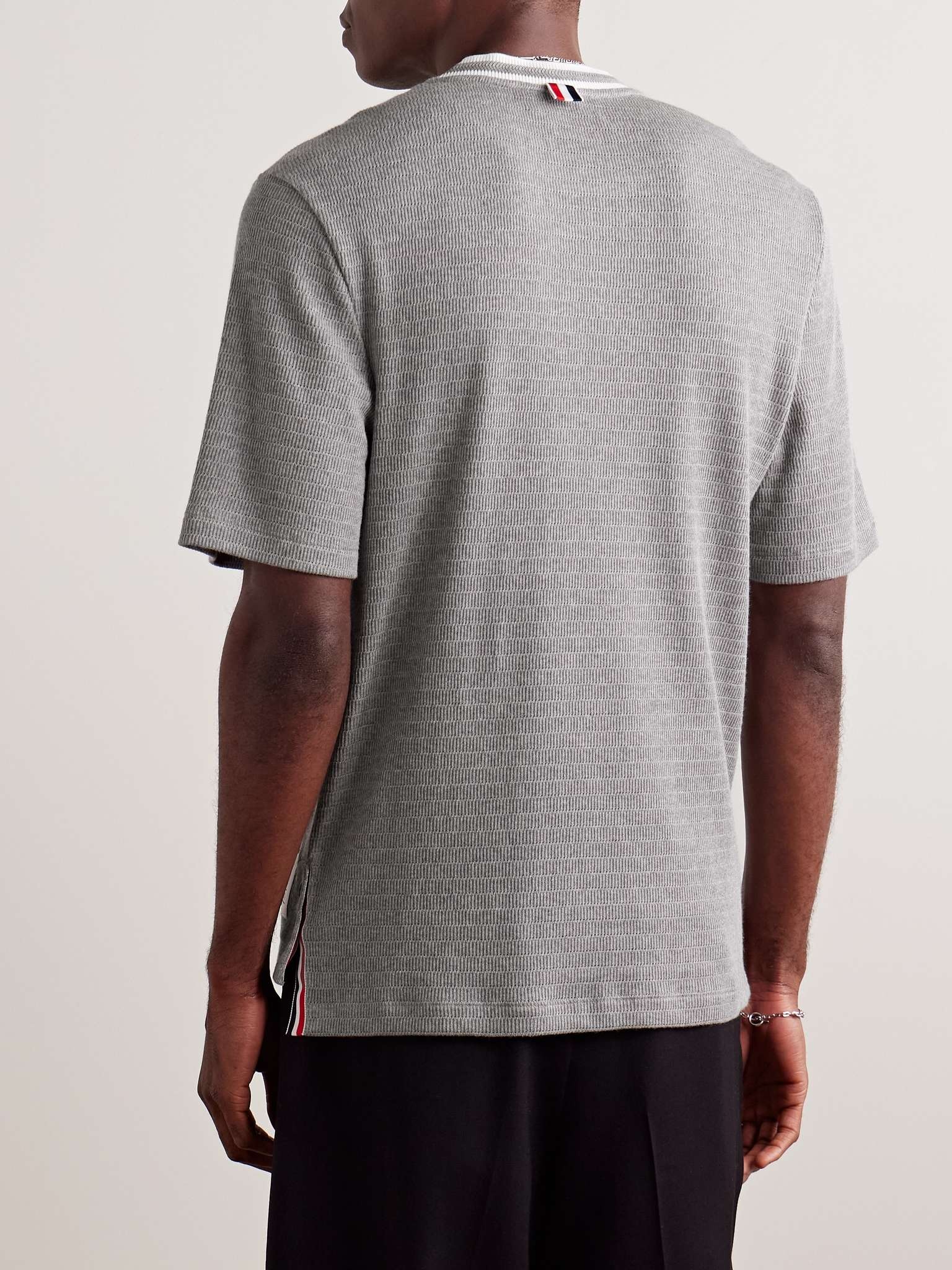 Logo-Appliquéd Striped Pointelle-Knit Cotton T-Shirt - 3