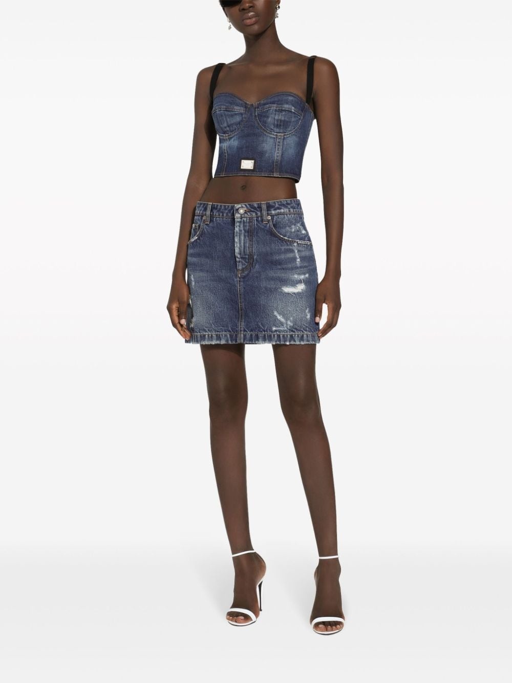 distressed-finish denim miniskirt - 3