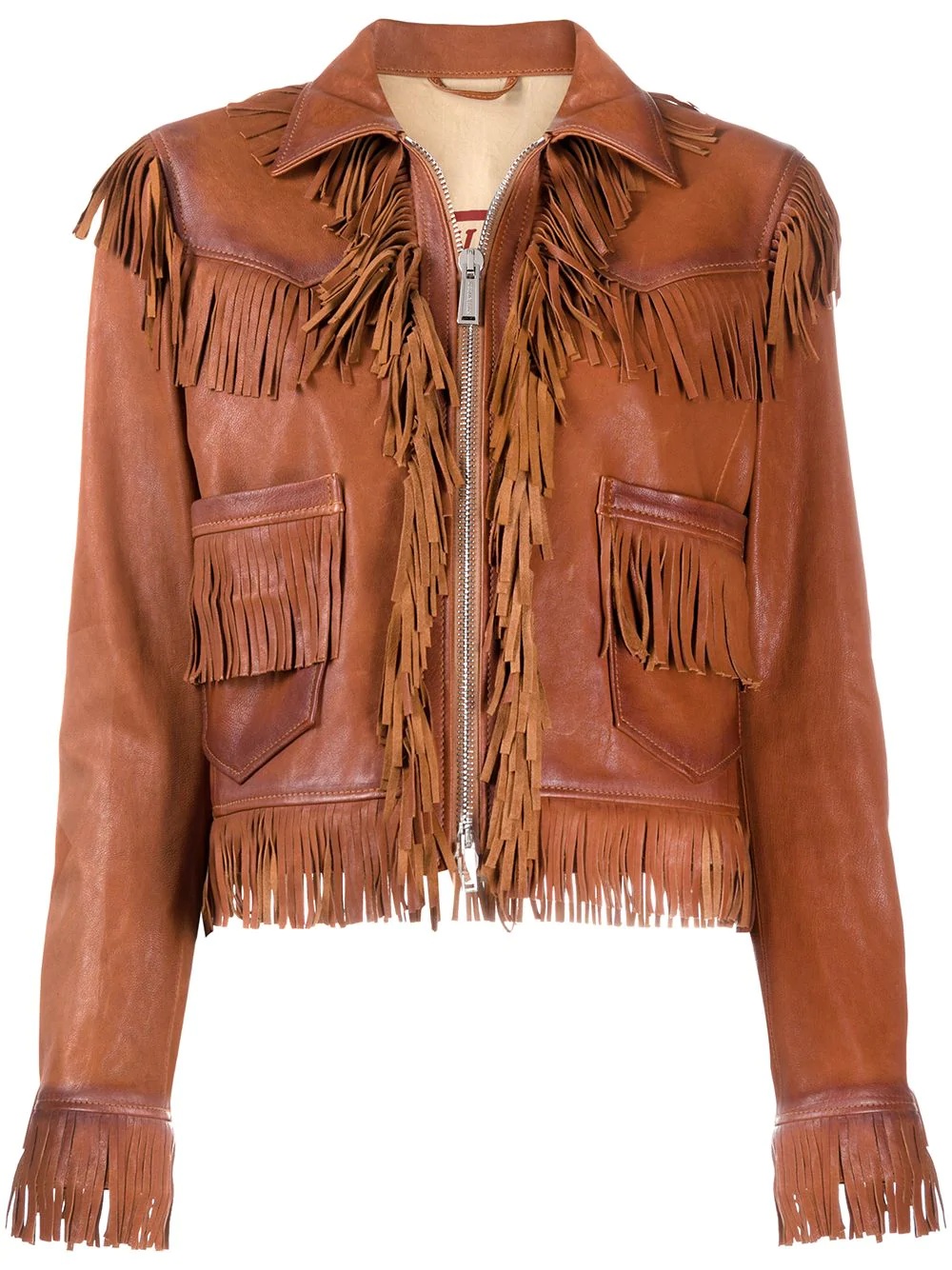 fringed leather jacket - 1