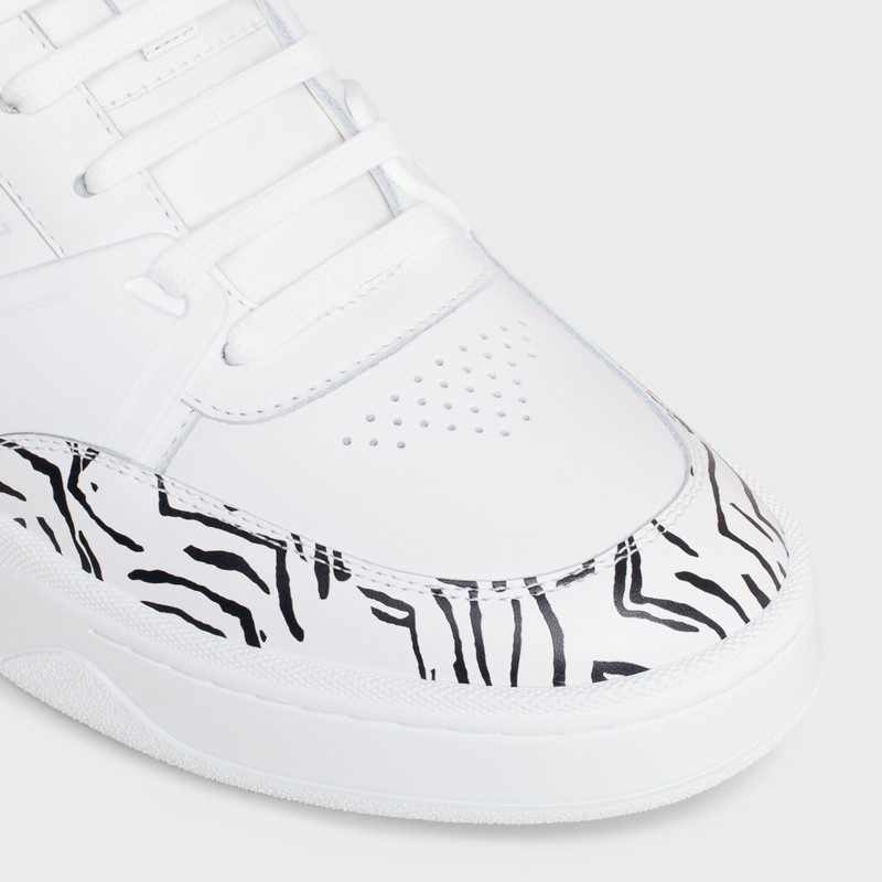 CT-07 CELINE TRAINER LOW LACE-UP SNEAKER in CALFSKIN & ZEBRA STAMPED CALFSKIN 4