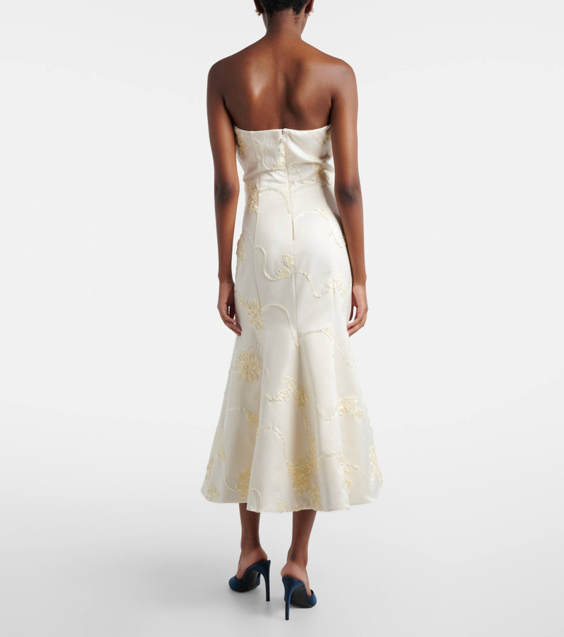 Bridal floral-appliqué satin midi dress 3