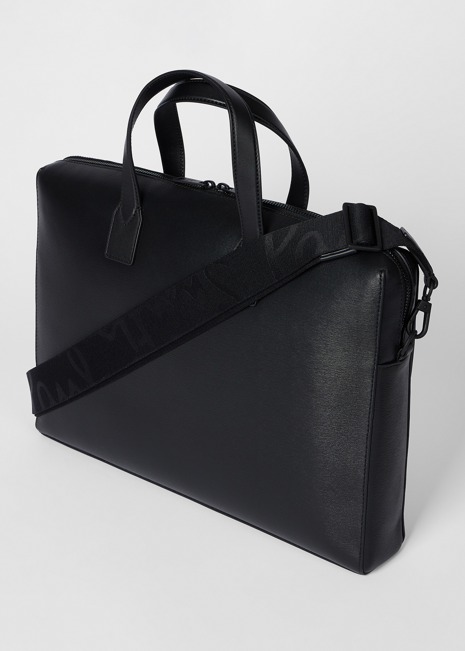 Black Straw-Grain Embossed Leather Folio - 4