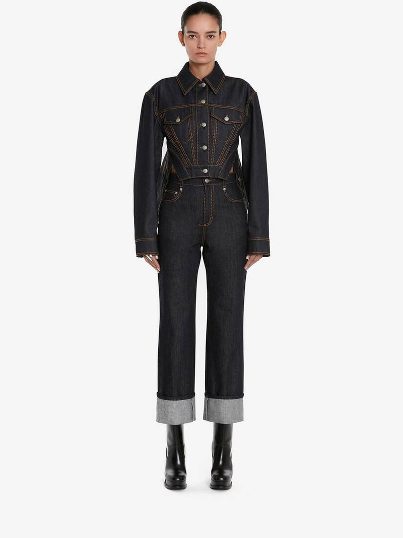 Alexander McQueen Women's High-waisted Turn-up Jeans in Dark Navy outlook