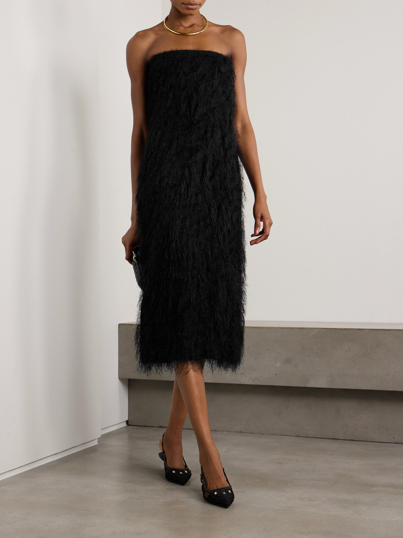 FERRAGAMO Fringed Strapless Voile Midi Dress outlook