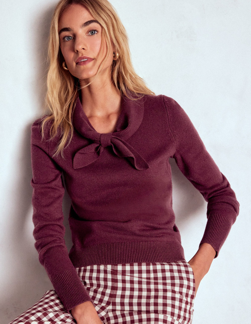 Knitted Bow Sweater-Deep Wisteria 1