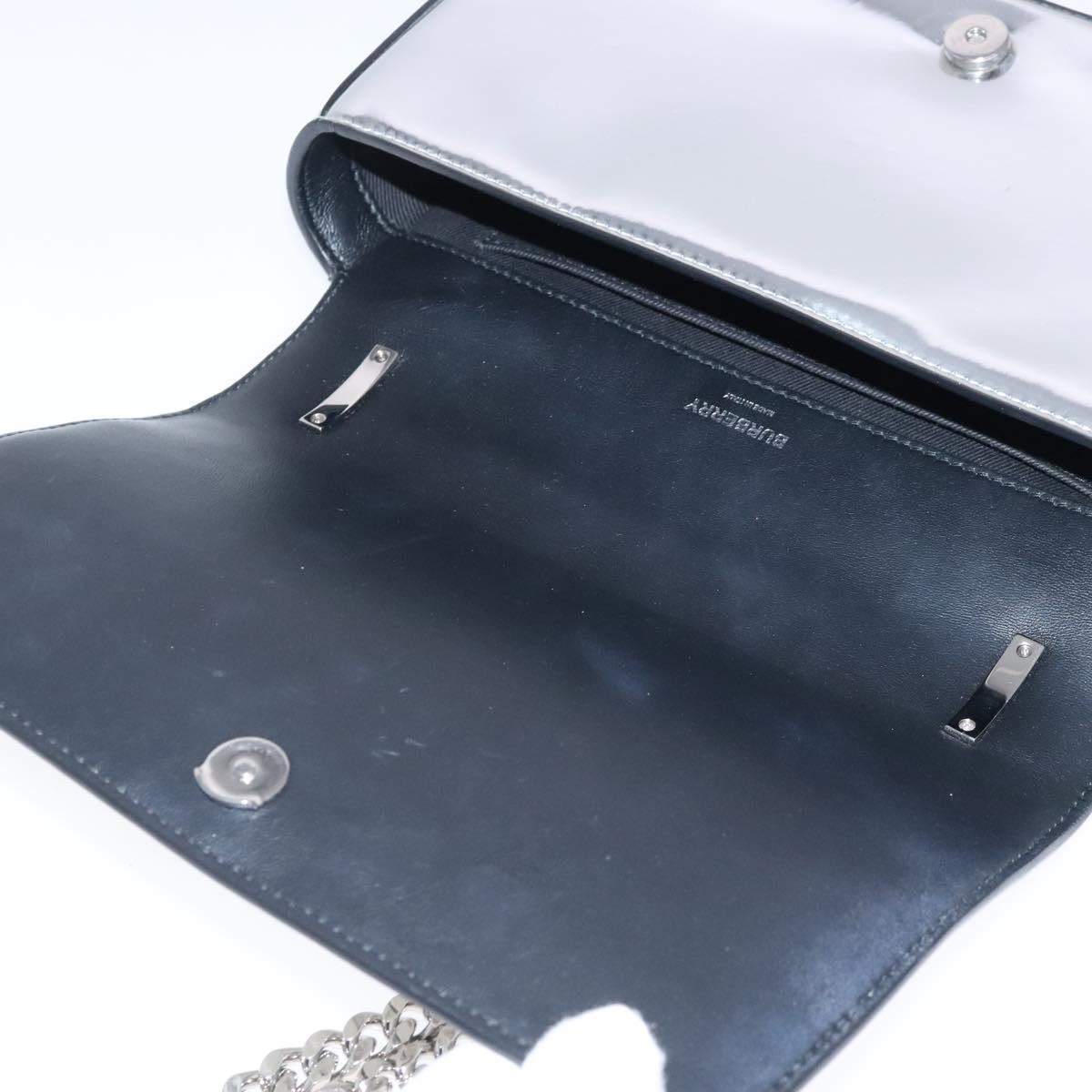 Burberry Chain Shoulder Bag Patent Leather Silver - 15