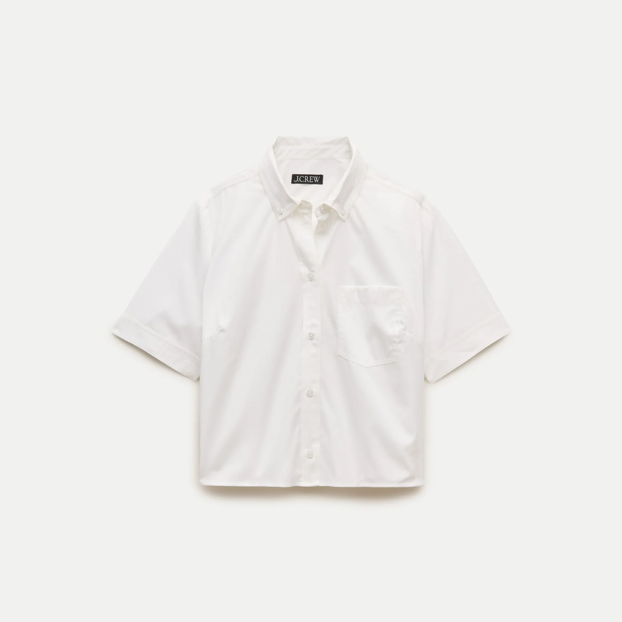 Cropped button-up short-sleeve shirt in cotton poplin - 1