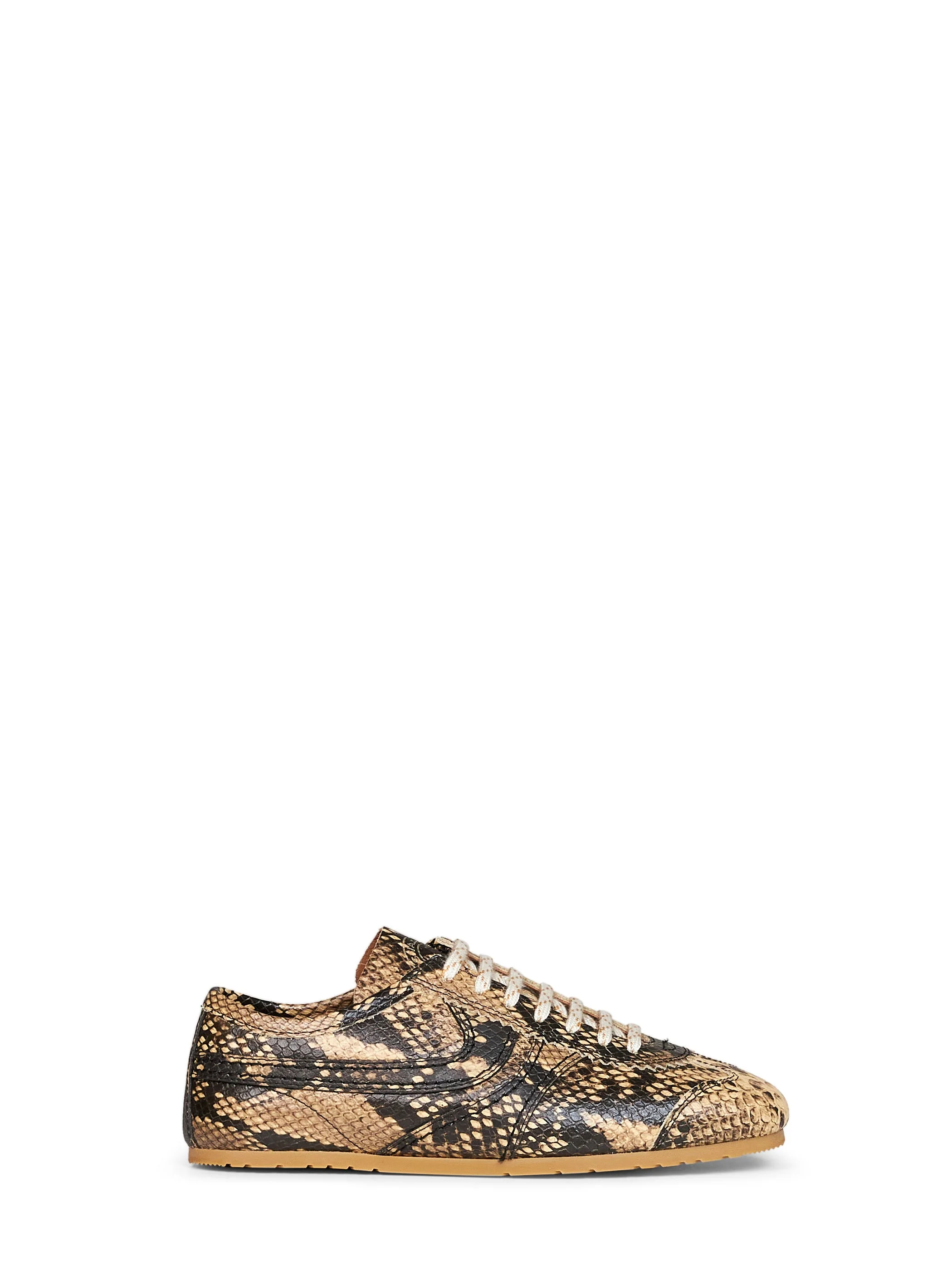 Beige snakeskin-embossed leather sneakers - 1