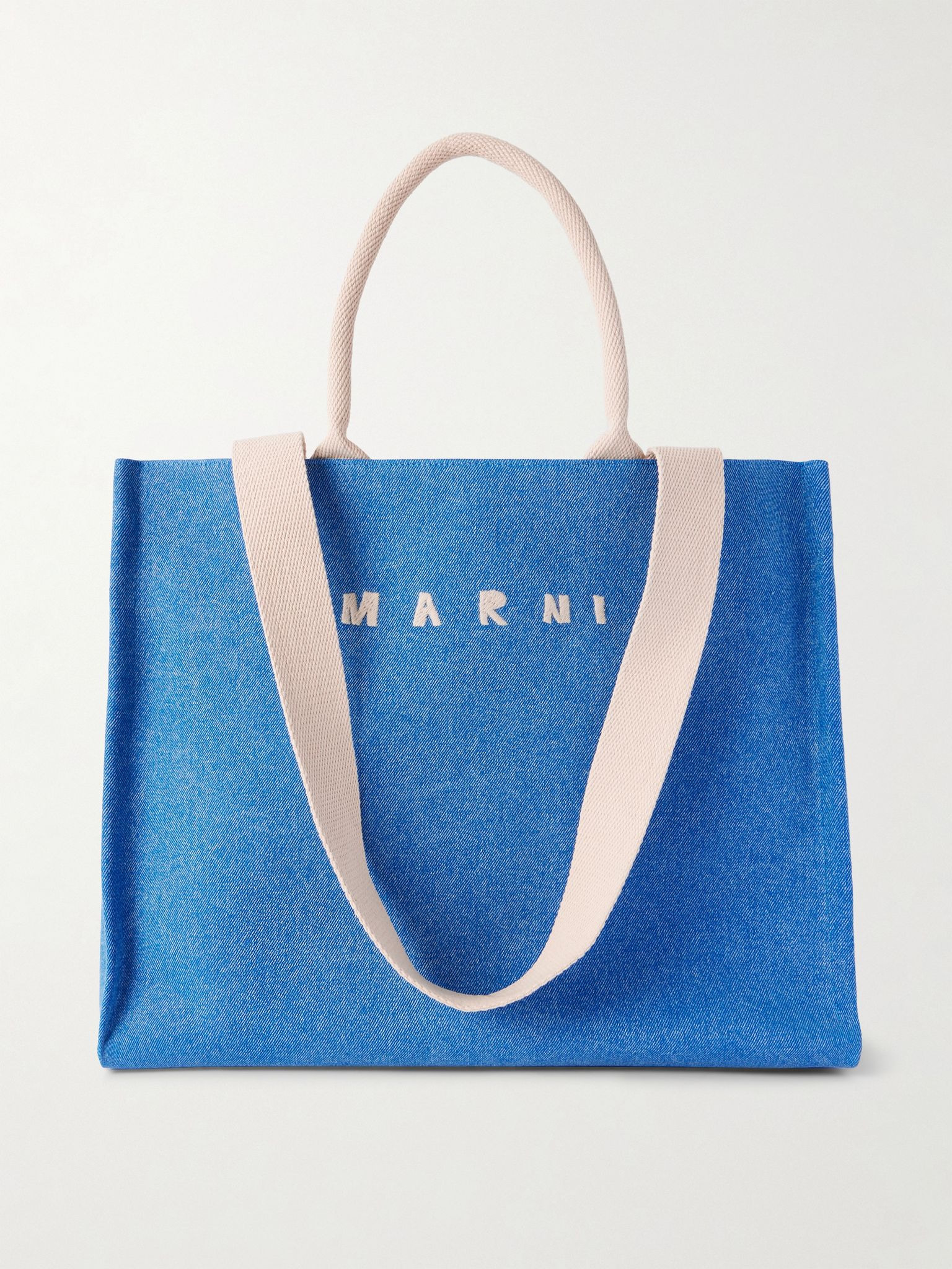 Large East West logo-embroidered denim tote Blue - 1