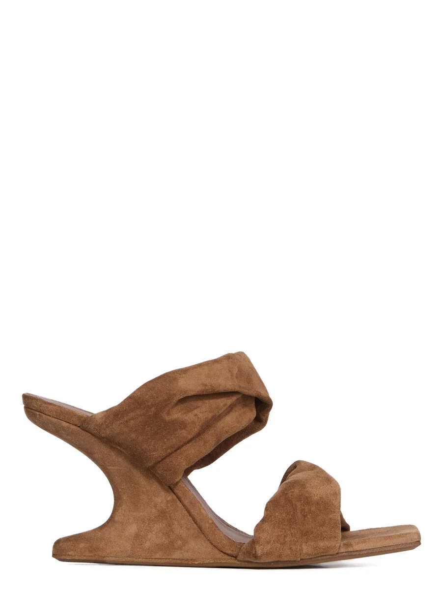 Twisted Cantilever suede wedge mules Tan - 1