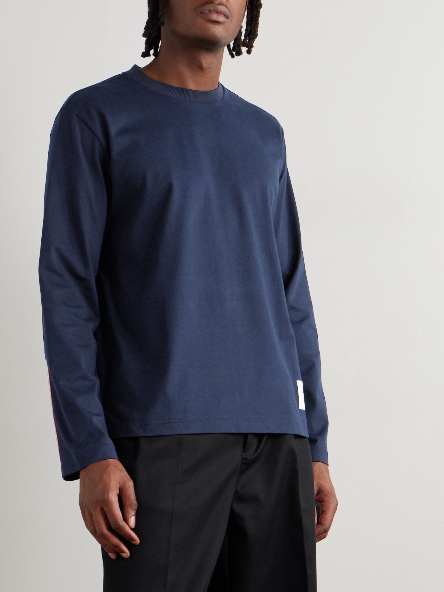 Logo-Appliquéd Striped Cotton-Jersey T-Shirt Navy - 3