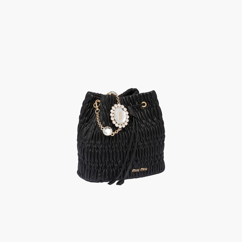 Miu Crystal Cloqué Nappa leather bucket bag - 5