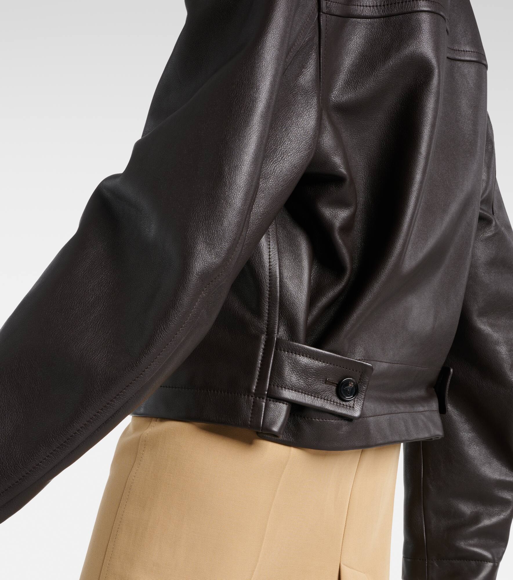 Shearling-trimmed leather jacket - 5