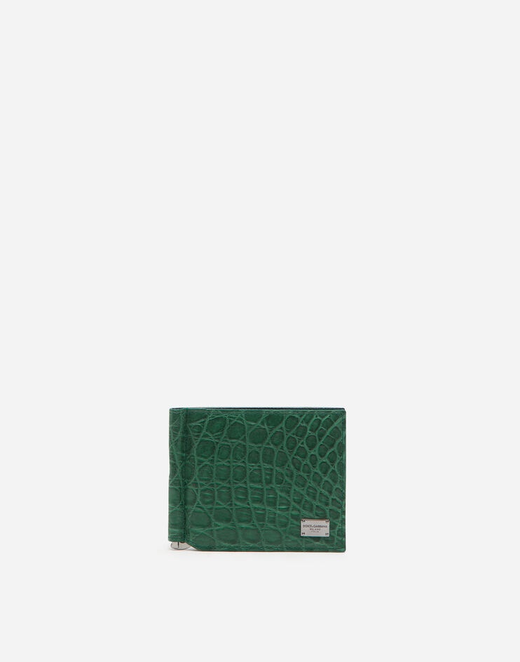 Crocodile bifold wallet with money clip and branded tag - 1