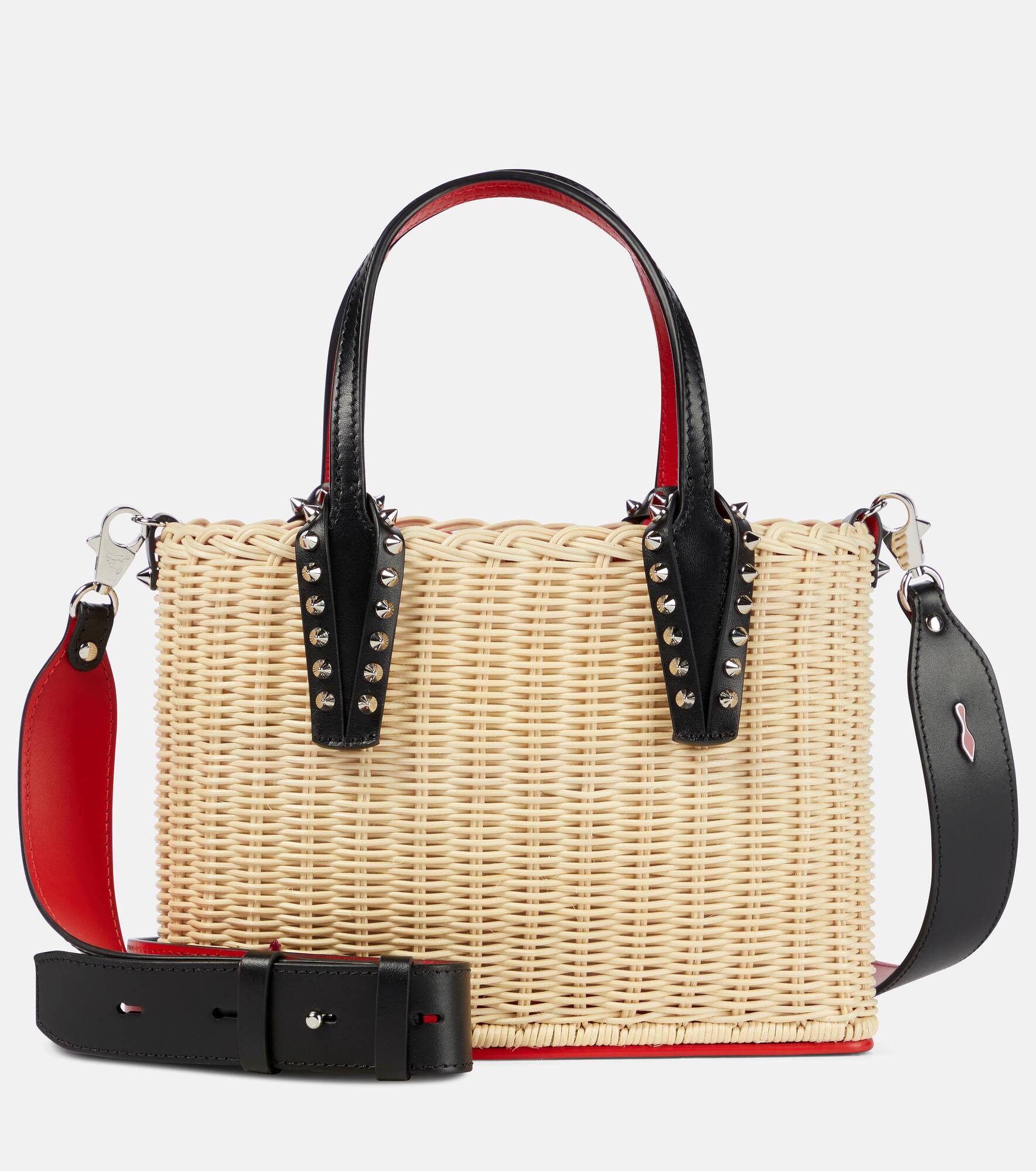 Cabata Small raffia and leather tote - 1
