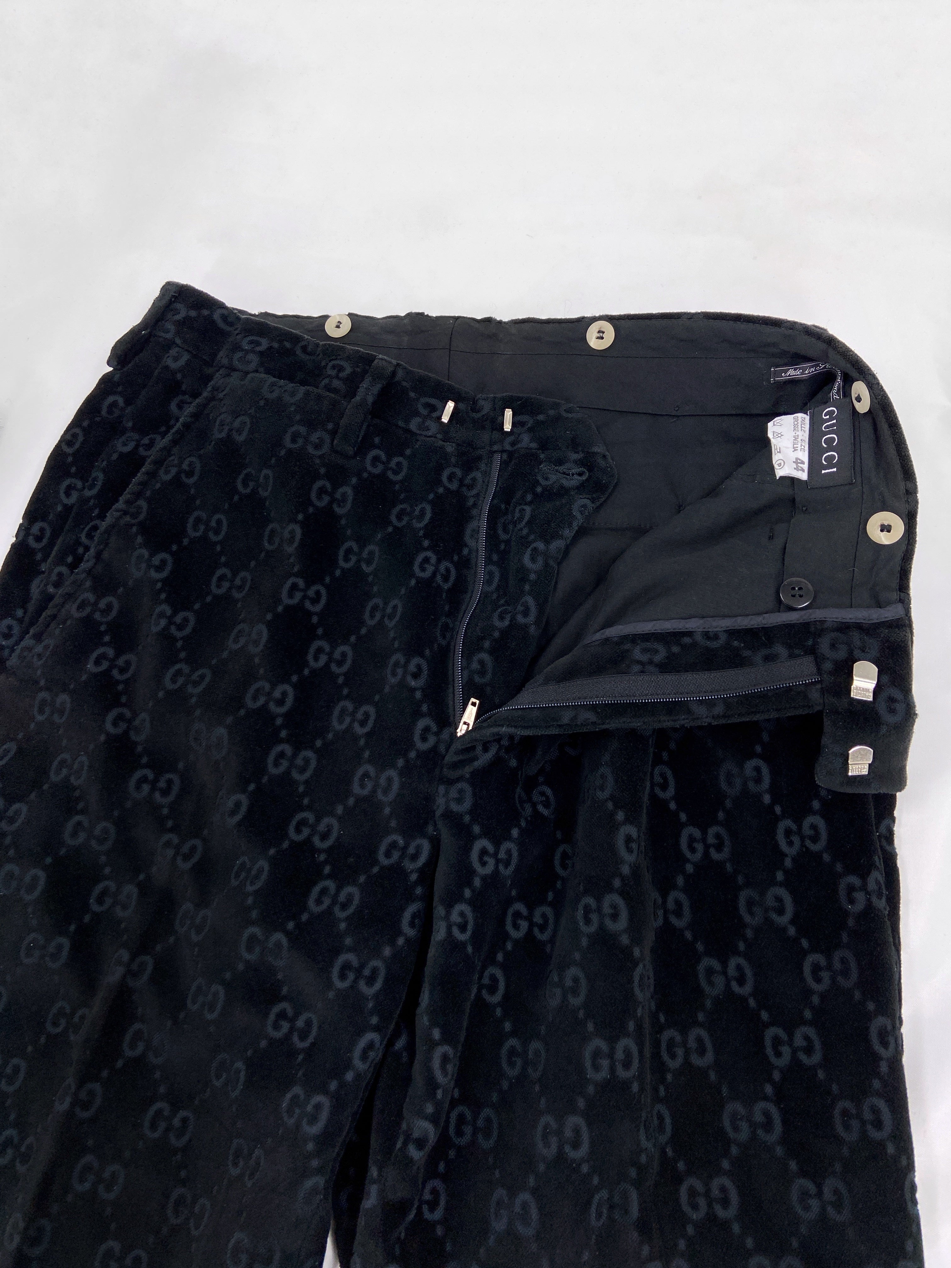 Gucci Fall 1997 Tom Ford Men’s Navy Monogram Velvet Trousers Pants 44 - 12