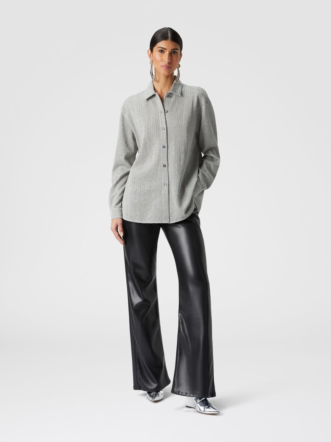 Cotton and viscose lamé oversized shirt - 2