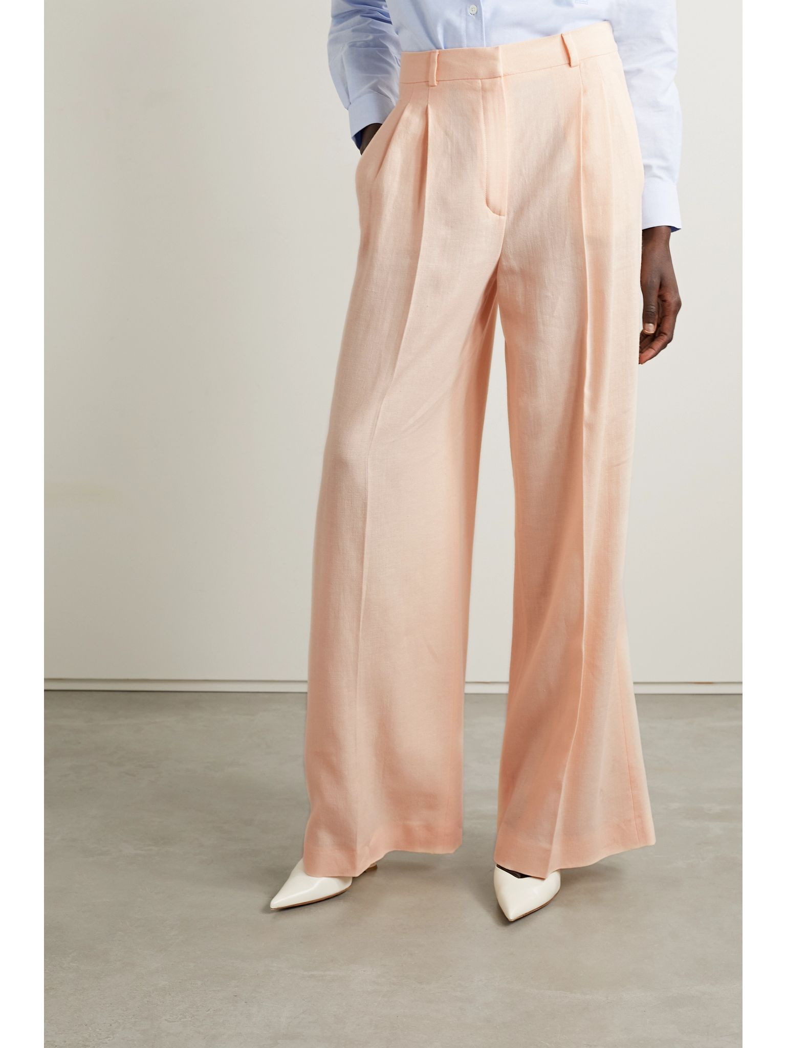 Nyack pleated linen and wool-blend wide-leg pants Cream - 3