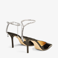 JIMMY CHOO Saeda 85 Black Patent Leather Pumps with Crystal