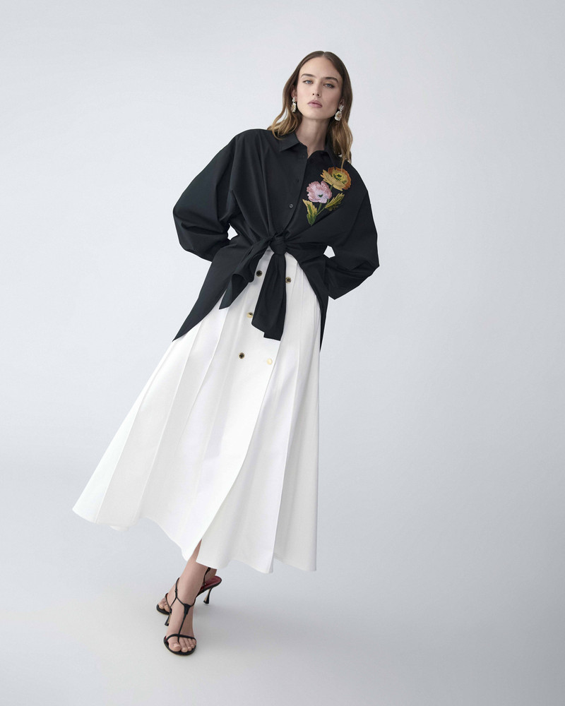 Floral-Embroidered Oversized Tie-Front Shirt 4