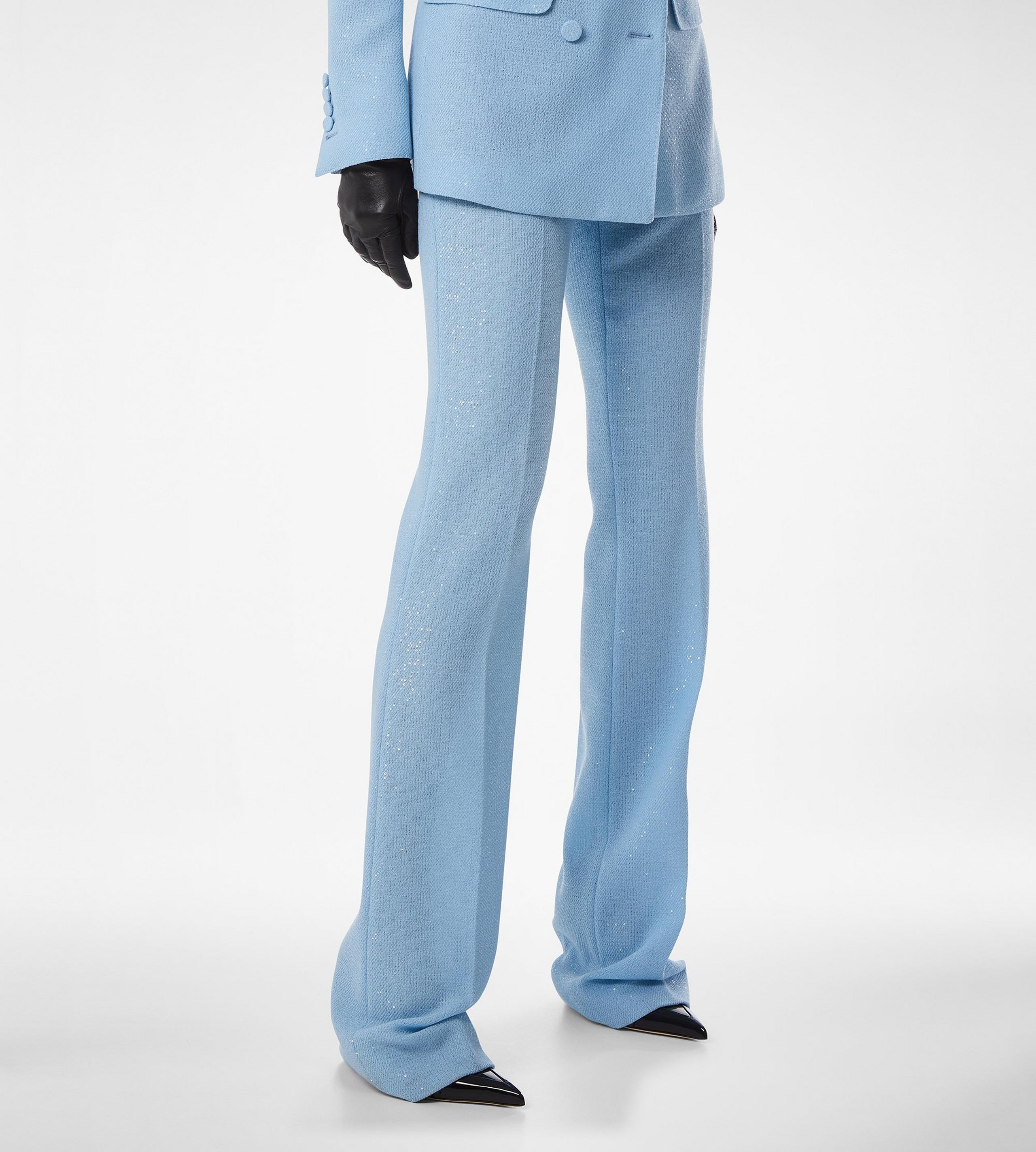 SEQUINED WOOL BLEND CREPE TAILORED STRAIGHT PANTS - 4