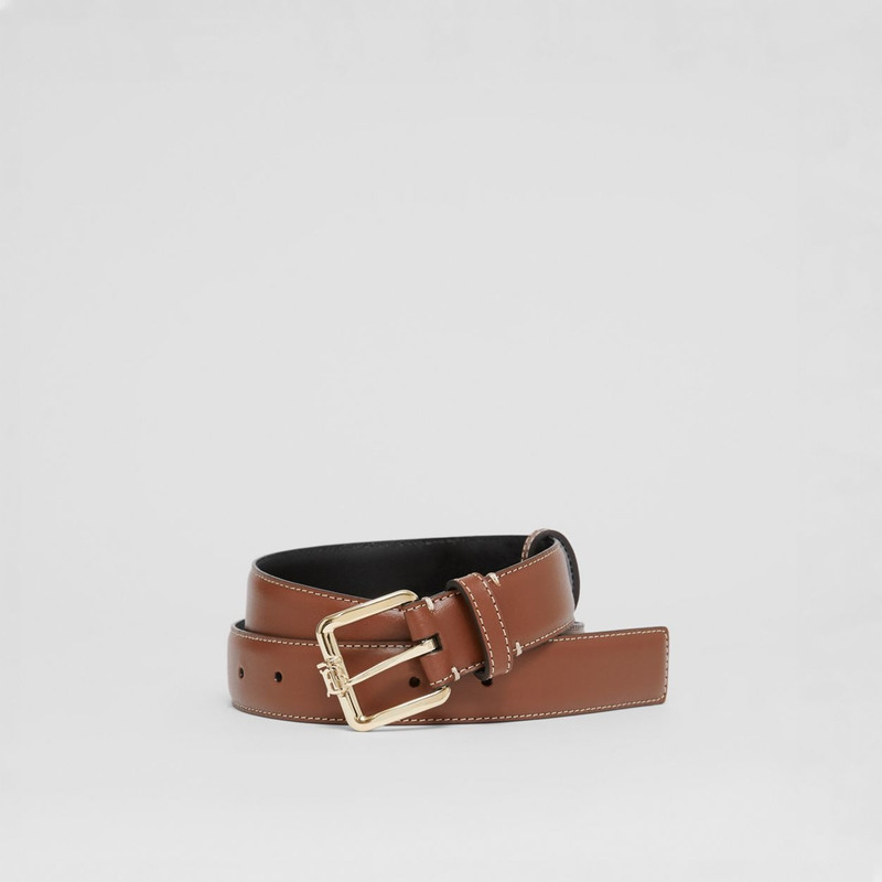 Monogram Motif Topstitched Leather Belt 1