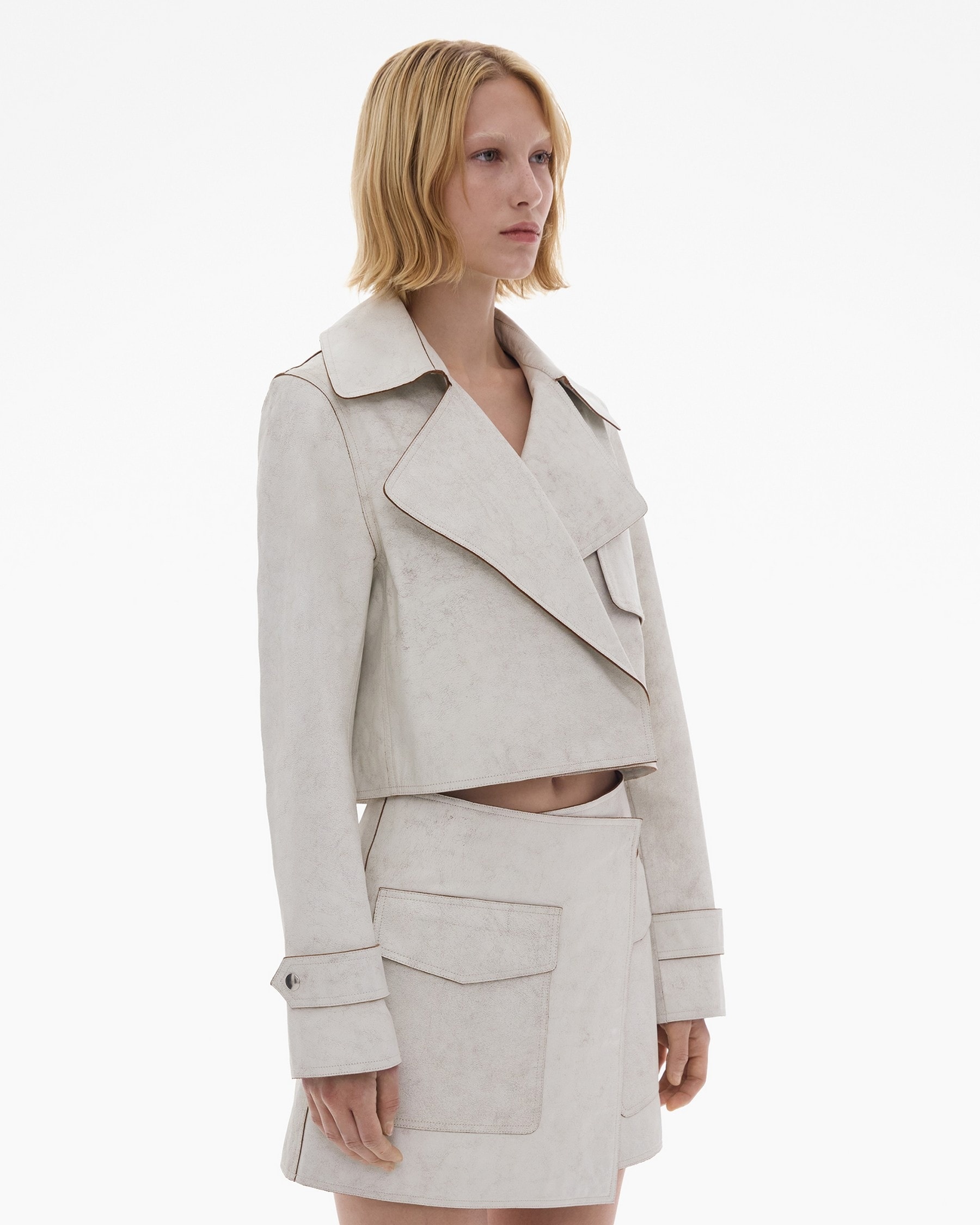 CROPPED LEATHER TRENCH JACKET - 5