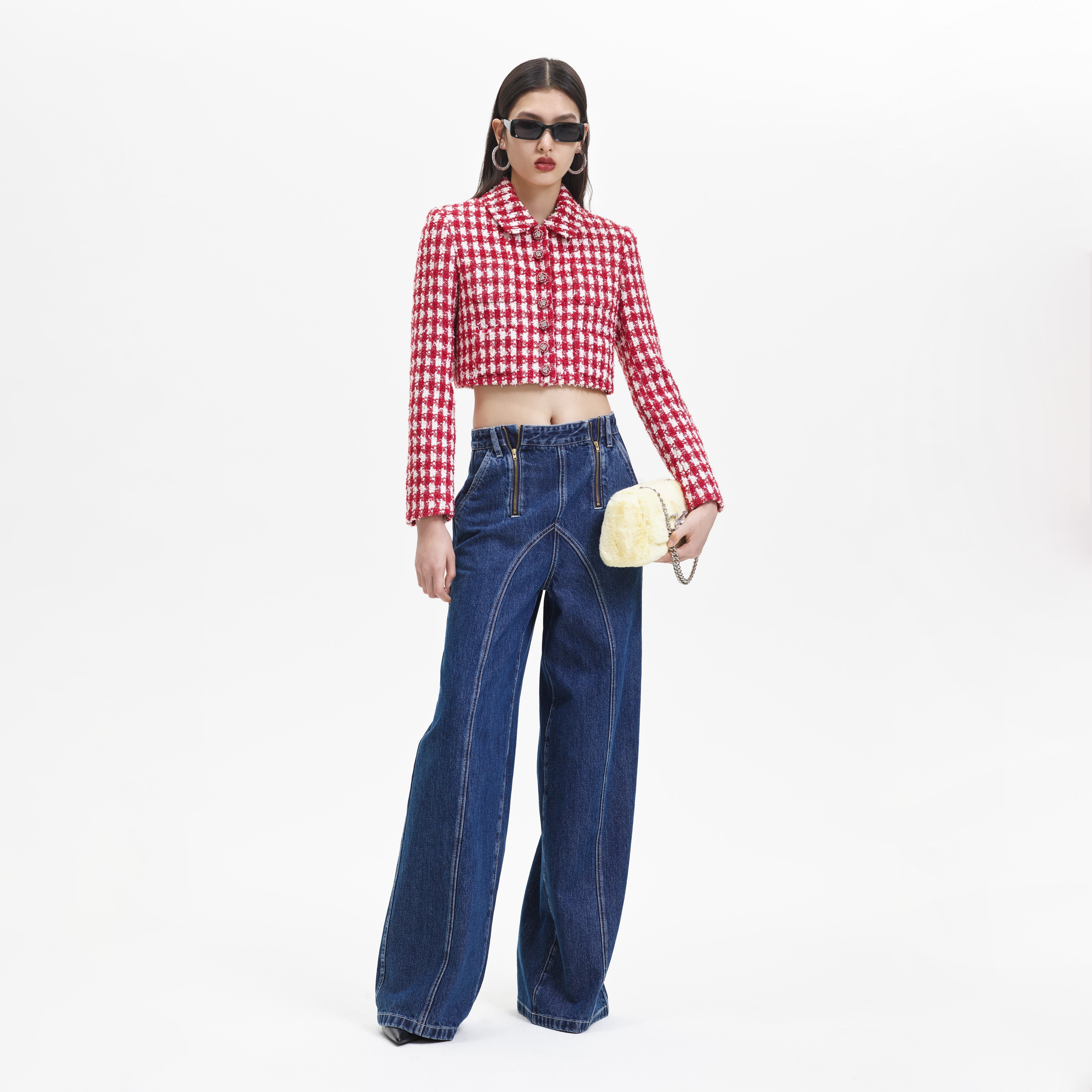 Red Check Boucle Jacket - 1