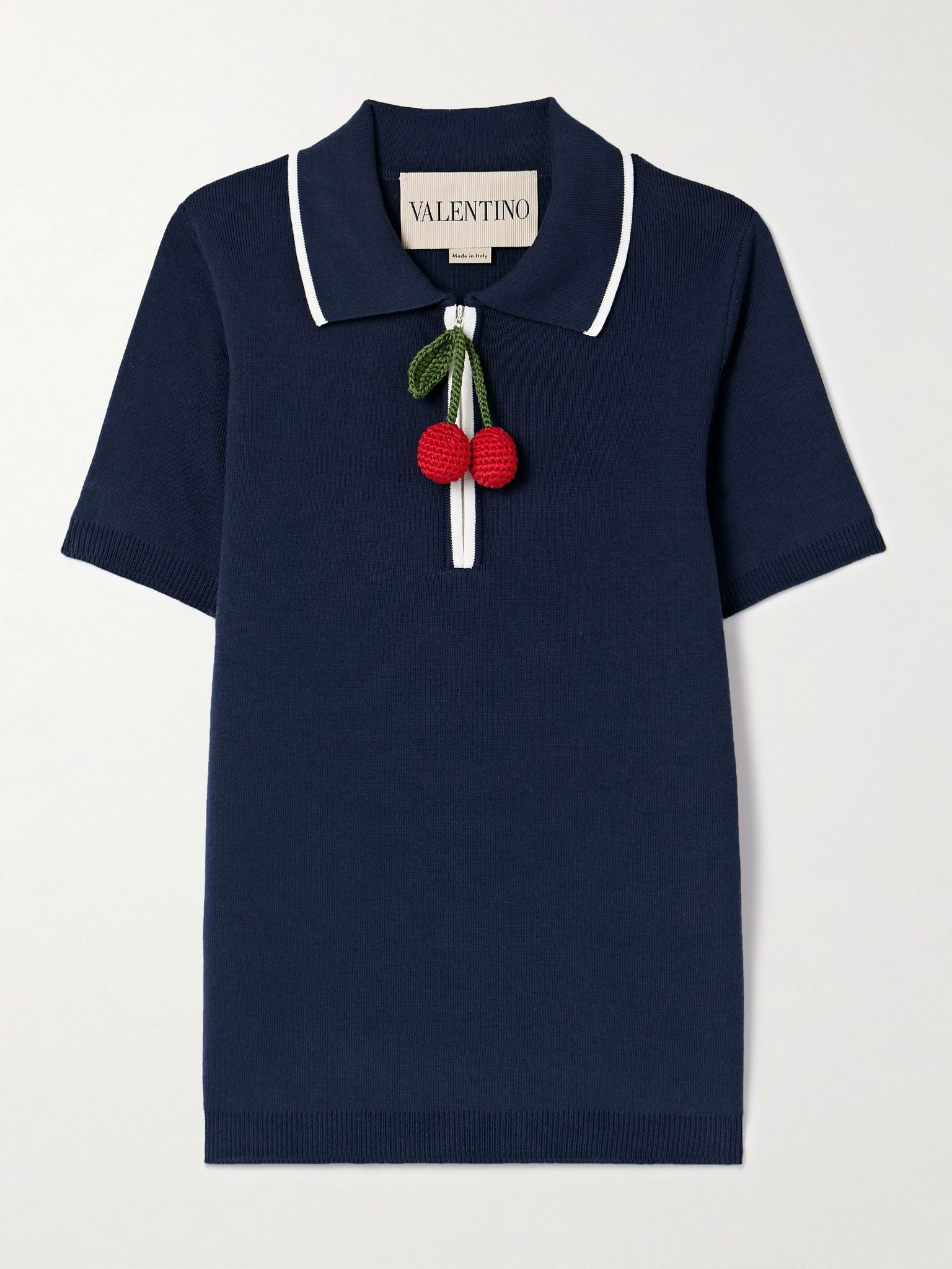 Embellished ribbed cotton polo shirt Navy - 1