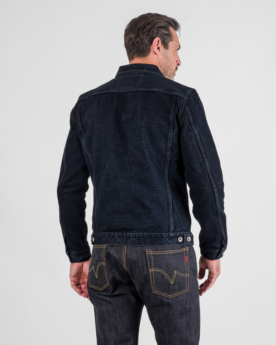 IH-526Lod 19oz Left-Hand Twill Selvedge Denim Type III Jacket -  Indigo Overdyed Black - 3