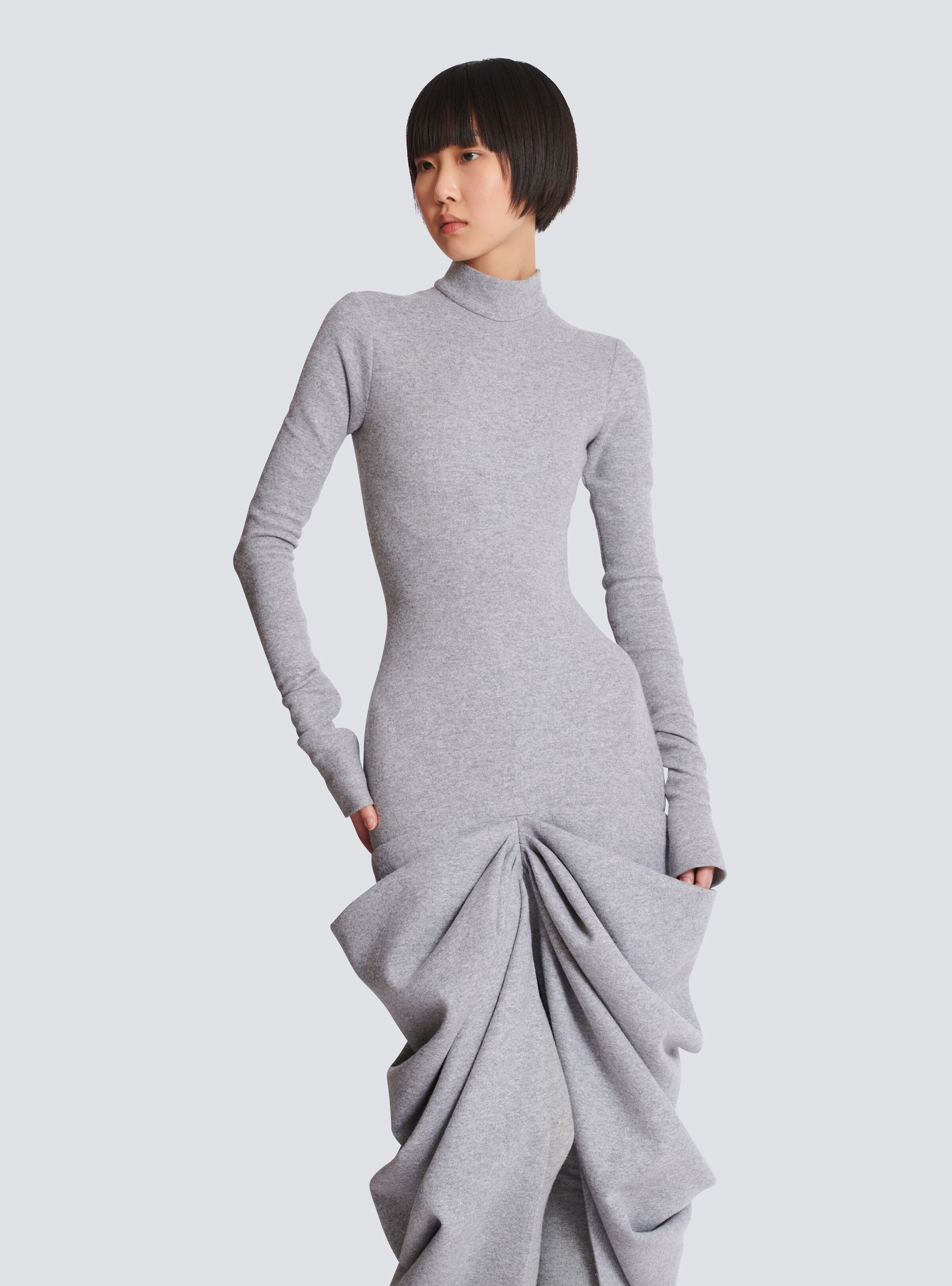 Long draped cotton knit dress - 6