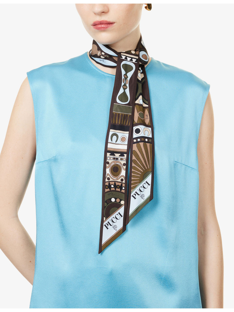 Branded Abstract-Print Silk Scarf 120cm 3