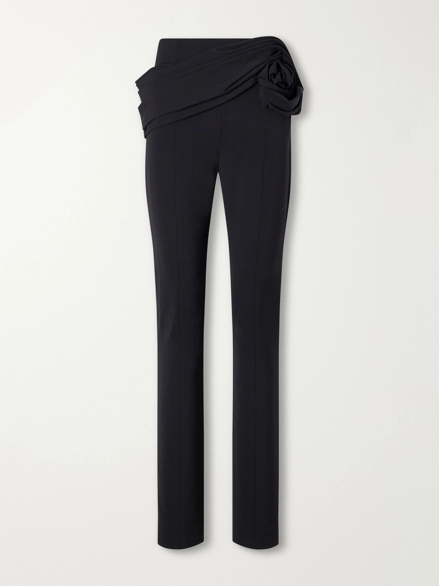 Gathered wool-blend twill straight-leg pants Black - 1