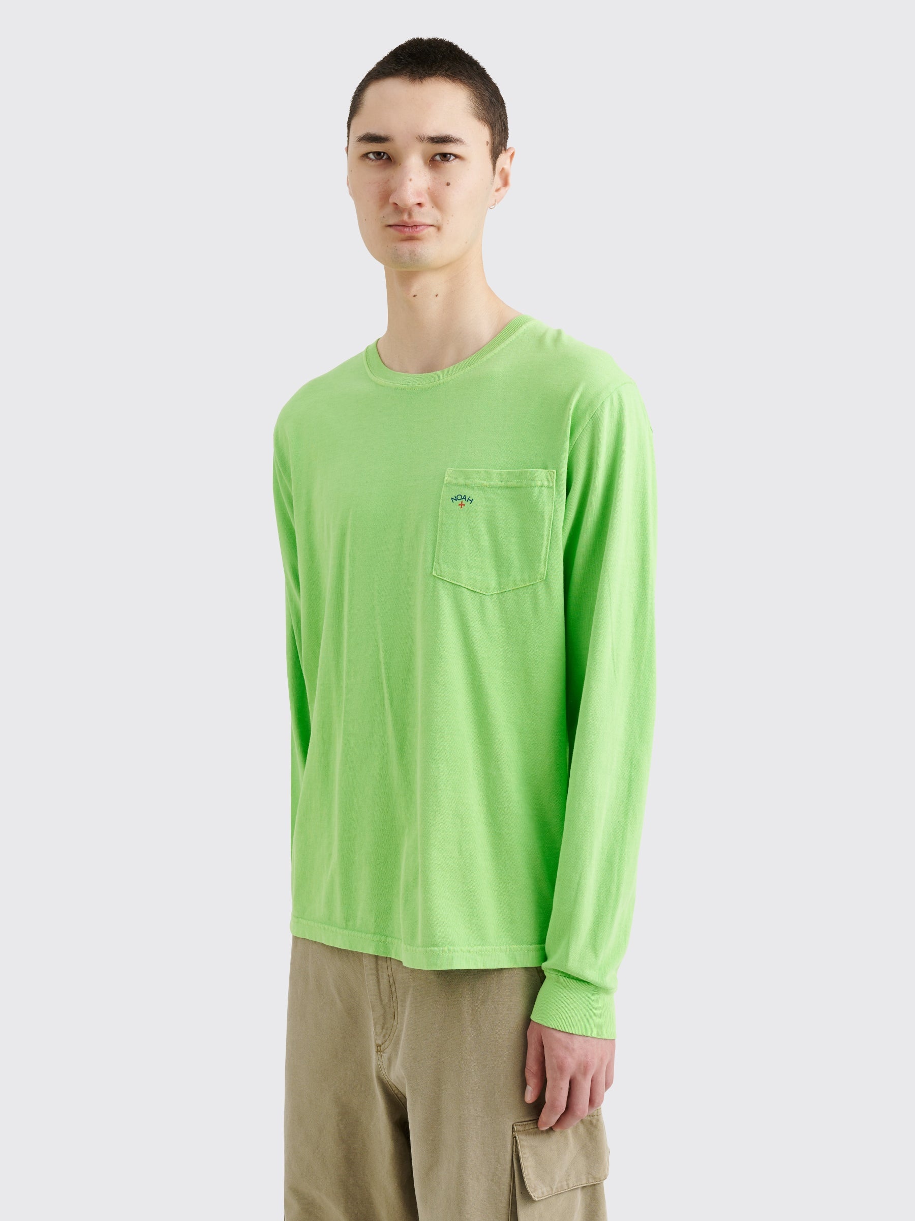 NOAH LONG SLEEVE CORE LOGO POCKET TEE JASMINE GREEN - 2