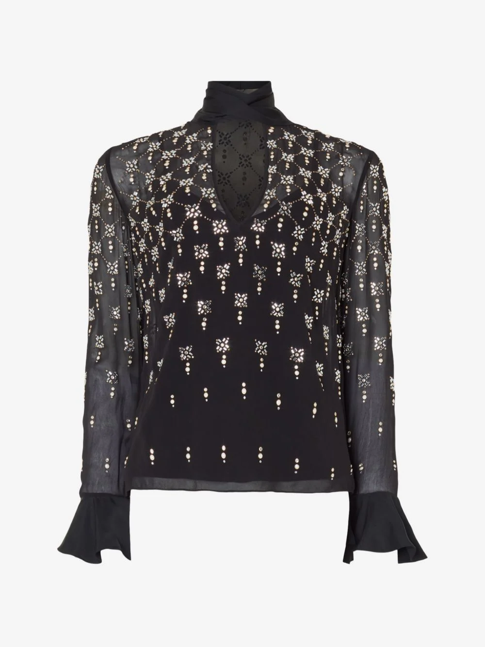 crystal-embellished pussy-bow blouse - 1