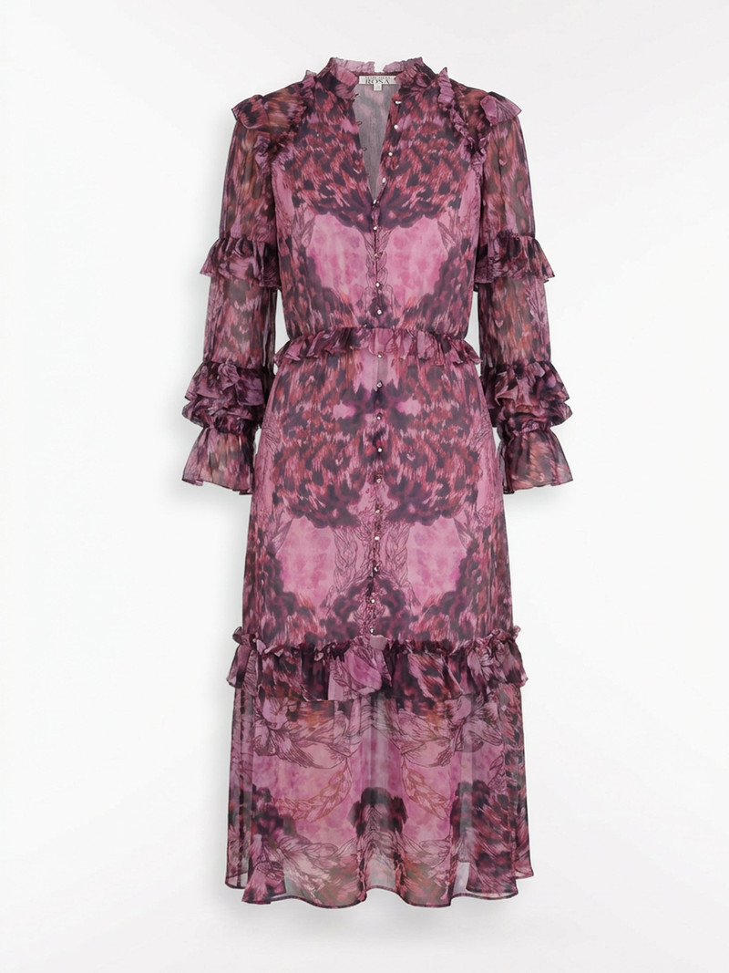 BRAIDED LEOPARD FLOUNCED SILK CHIFFON MIDI DRESS 4