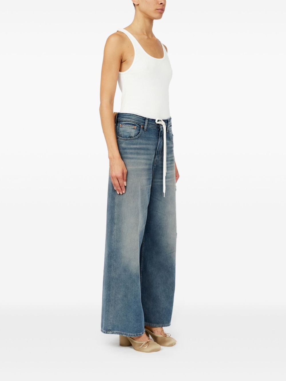 drawstring-waistband wide-leg jeans - 3