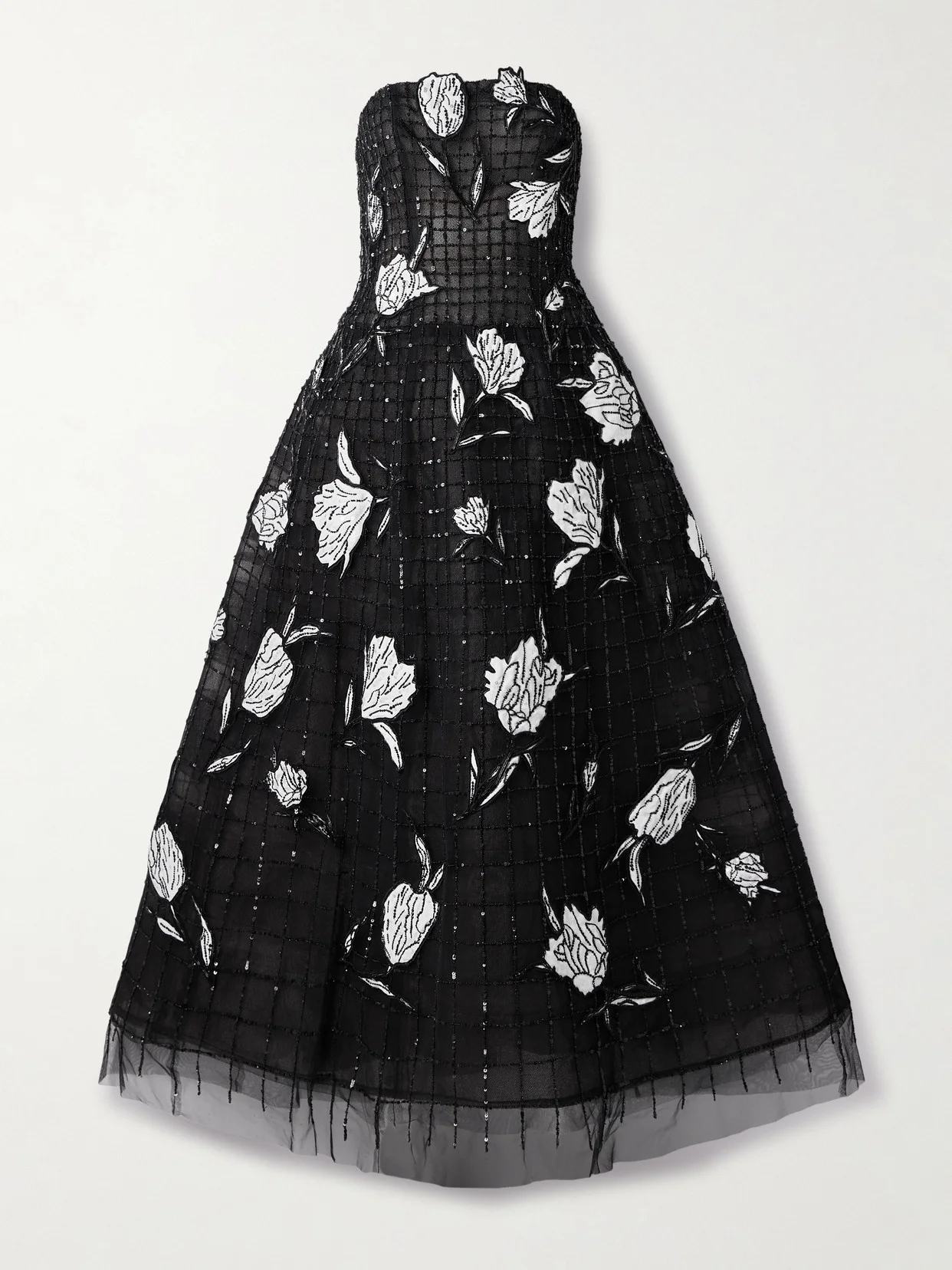 Strapless Appliquéd Embellished Tulle Gown - 1