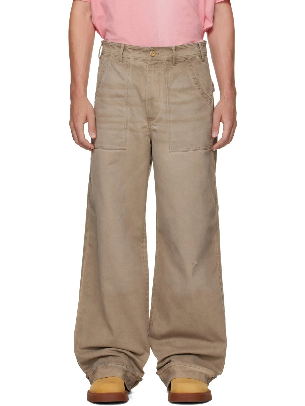 Beige Stained Twill Trousers - 1